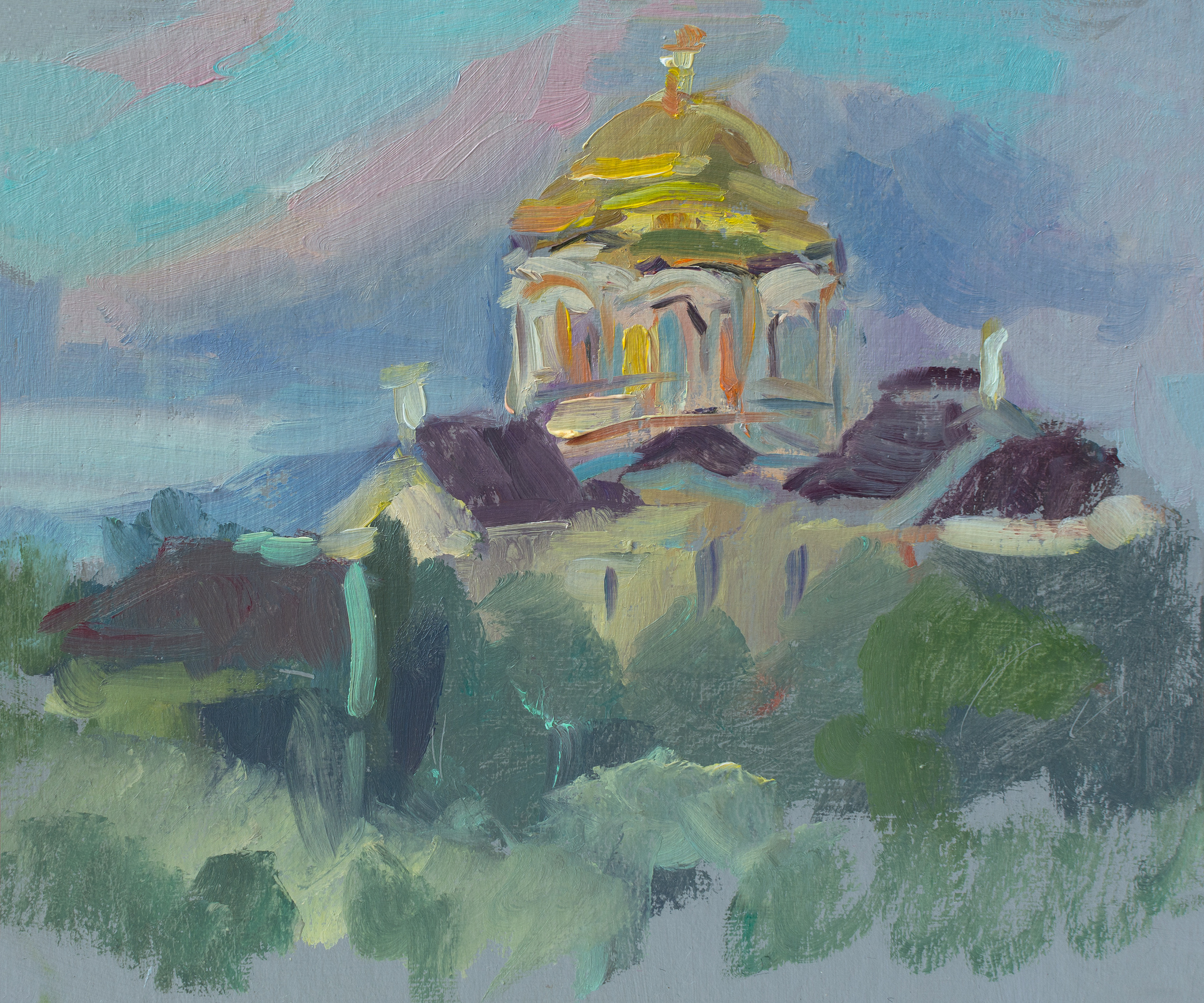 "Этюд.Золотой закат" картон, масло 15х18см, 2022г