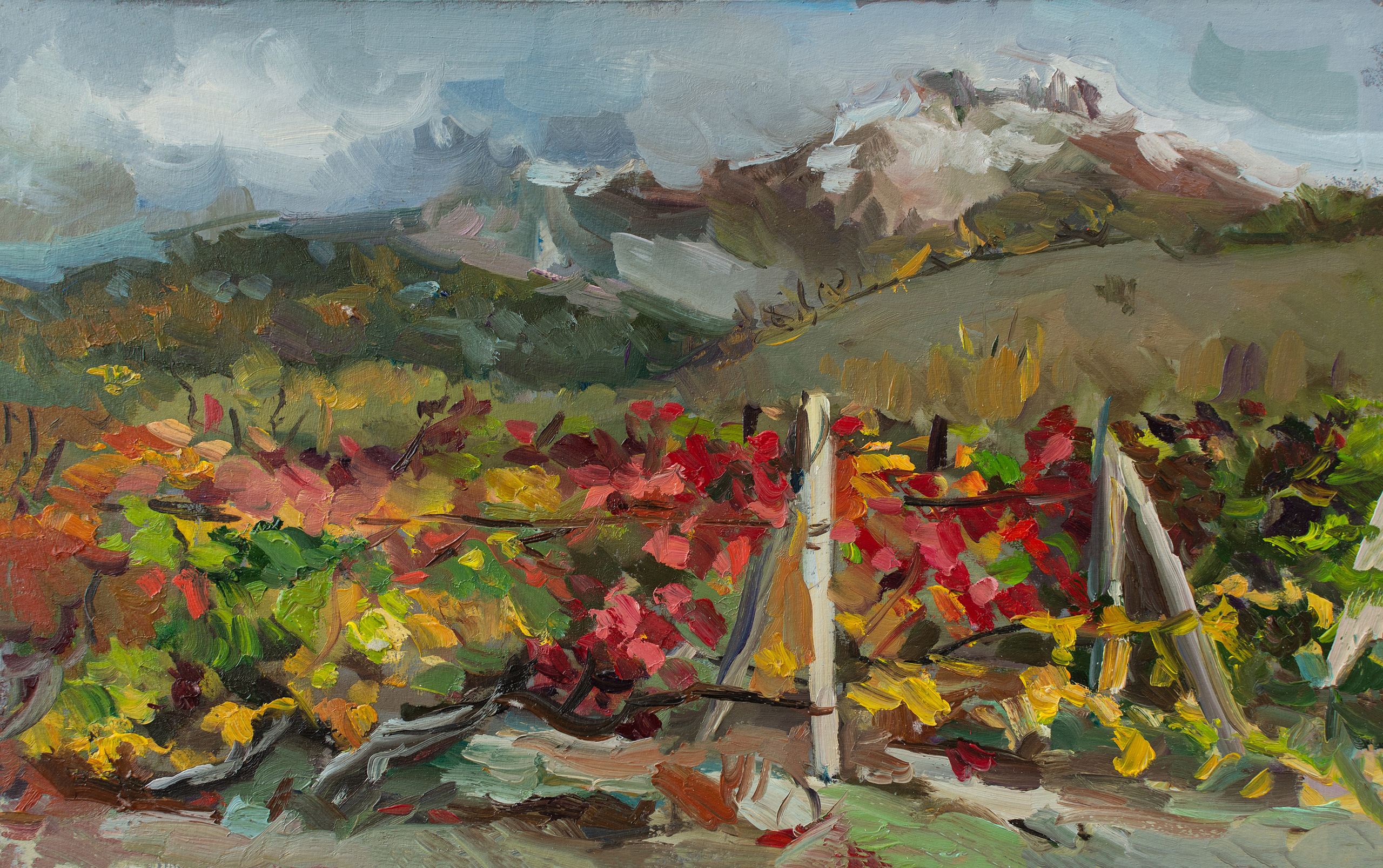 "Этюд.Красные виноградники Алушты" картон, масло 22х35см, 2021г