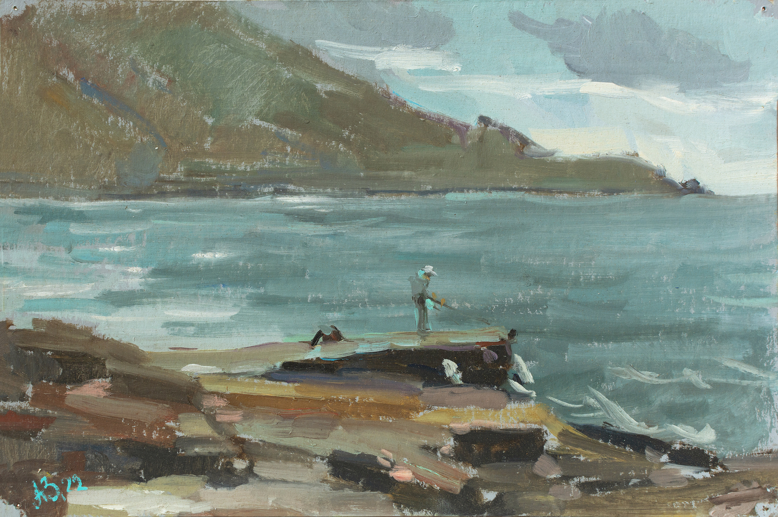 "Этюд.Рыбак" картон, масло 20х30см, 2022г
