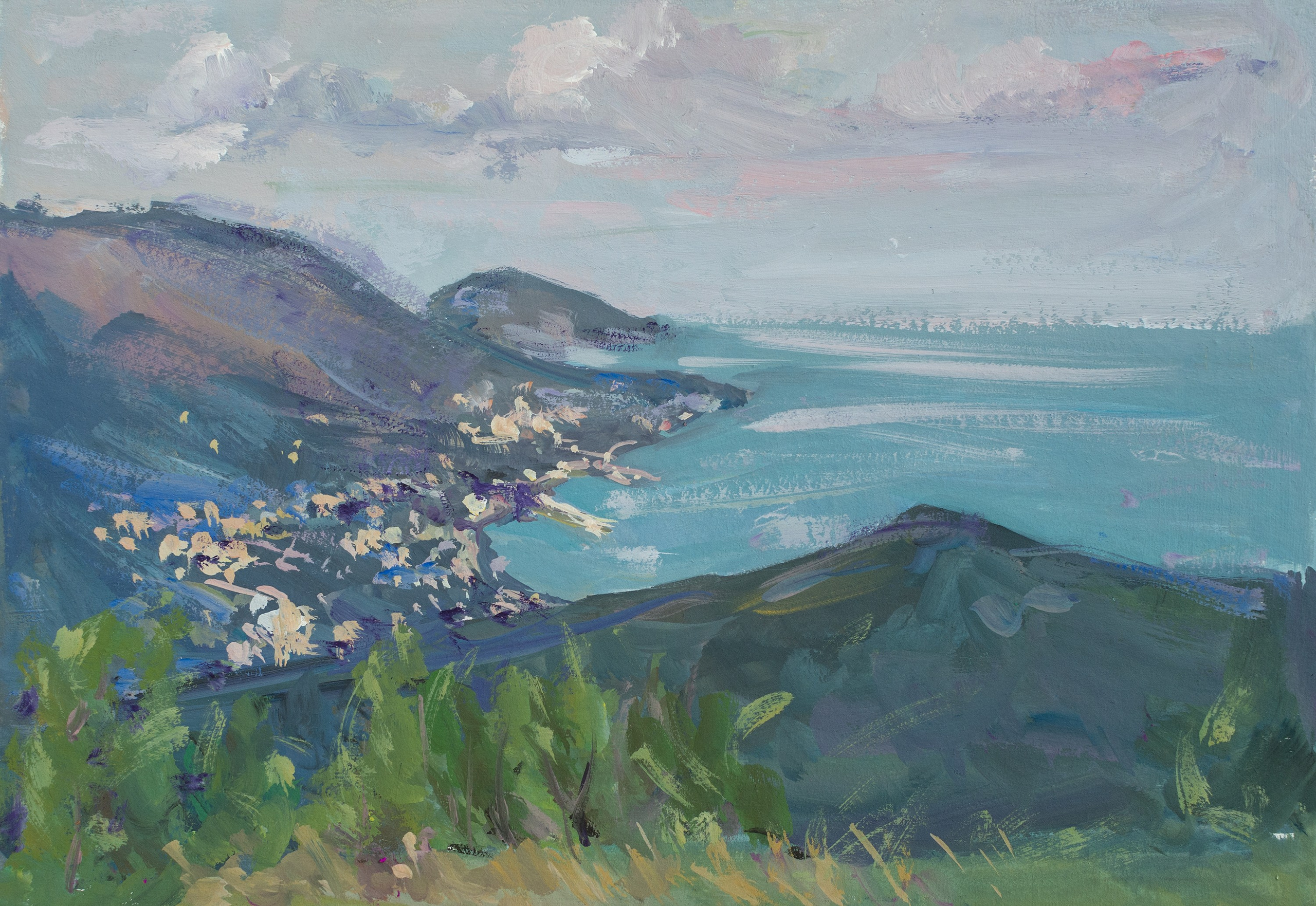 "Этюд. Ялта на закате" картон,гуашь 20х29см, 2025г