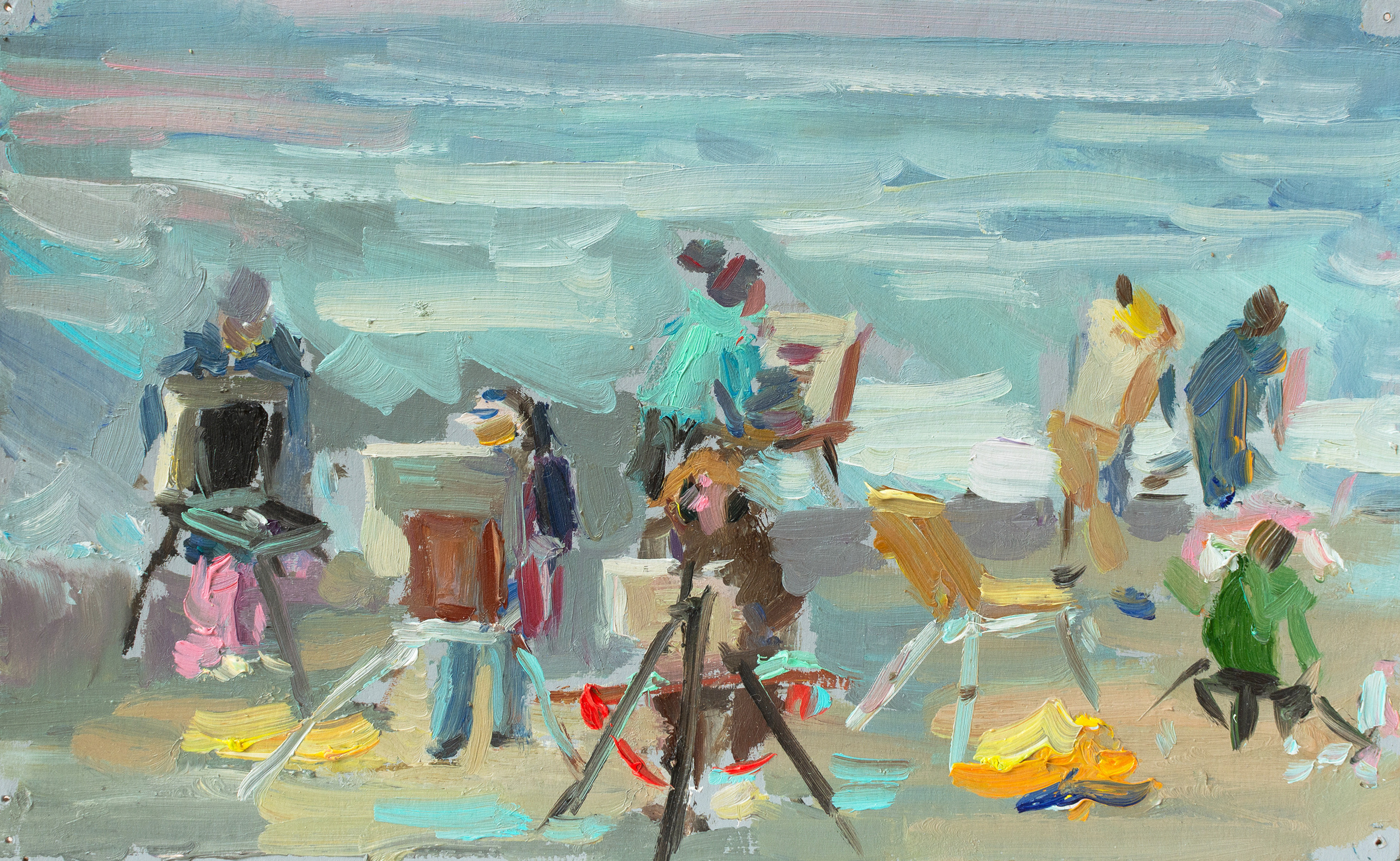 "Этюд.Художники" картон, масло 16х26см, 2022г