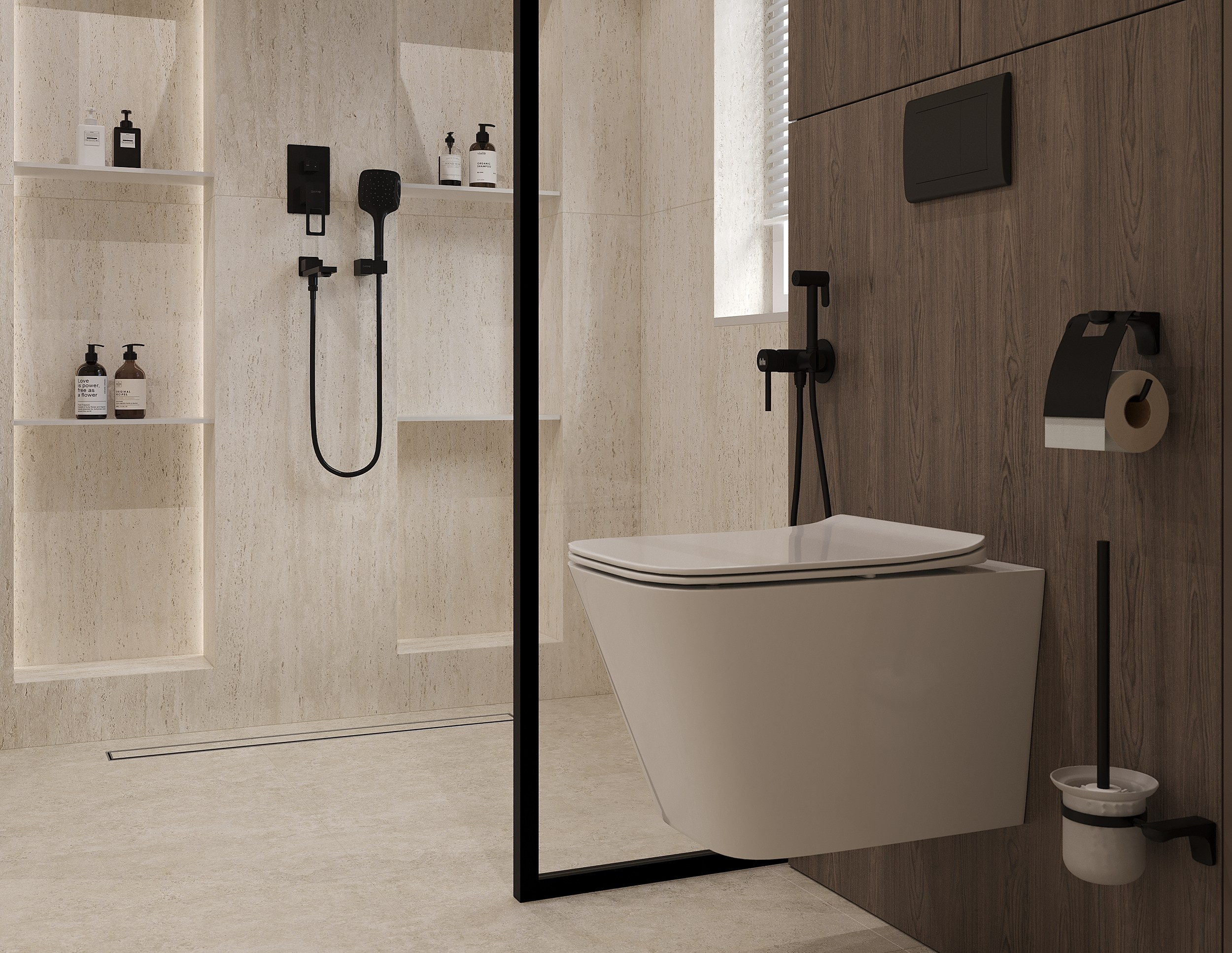 Санузел и постирочная. 3D визуализация