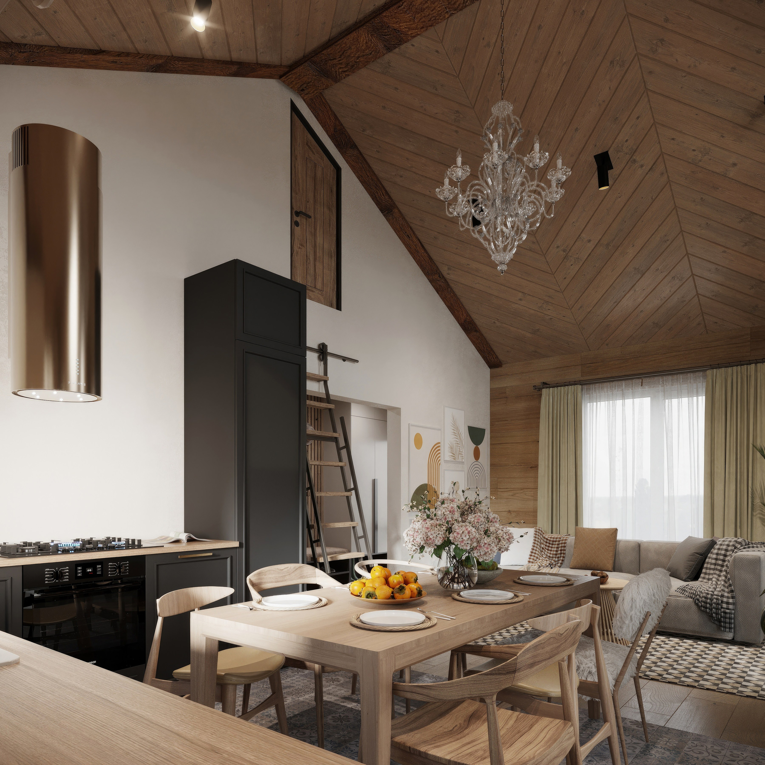 Countryside Cottage — Interior Design with Natural Materials. 3D INTERIOR AND ARCHITECTURE VISUALIZATION