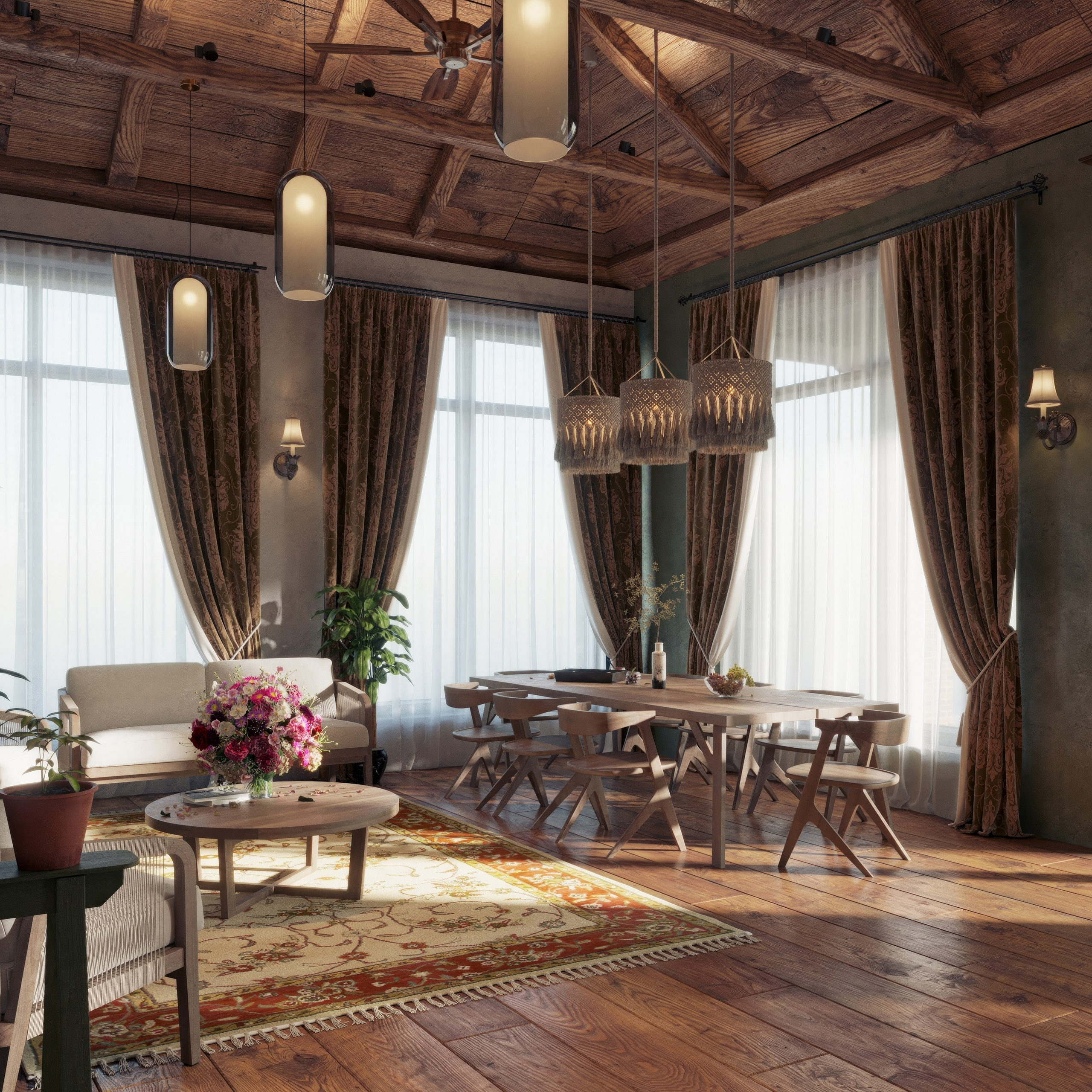 Дизайн и визуализация гостиной с художественной панелью — проект BAXX PRO. 3Д Визуализация Интерьера и Архитектуры