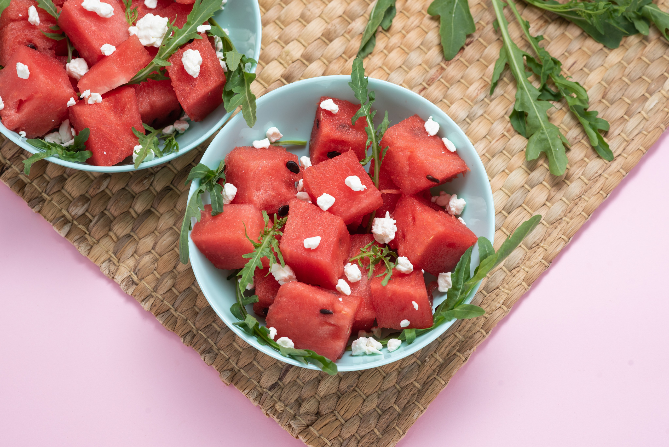 руккола, арбуз, салат, зернёный творог, food-фотограф москва. Фото еды для ресторанов москва. Food-фотограф в Москве