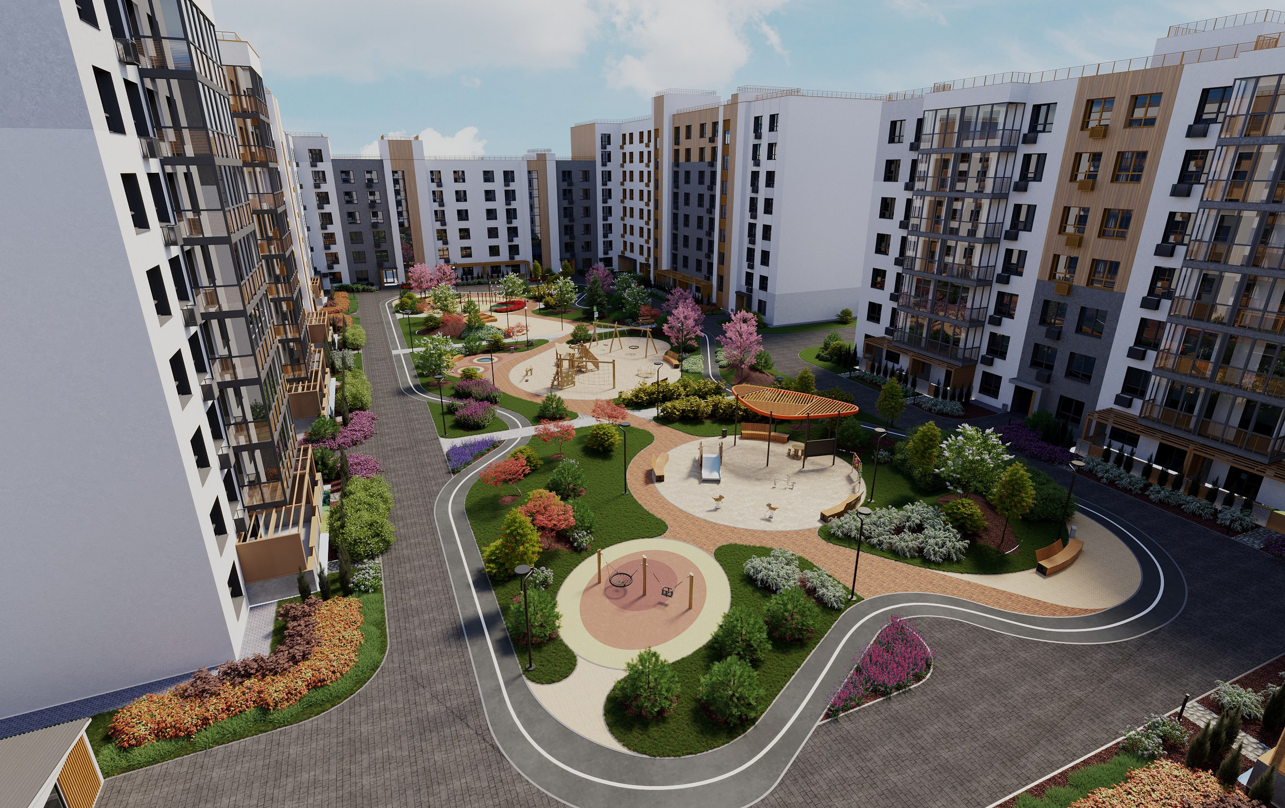 Визуализация двора ЖК Царево City Казань. Архитектор-дизайнер в Казани