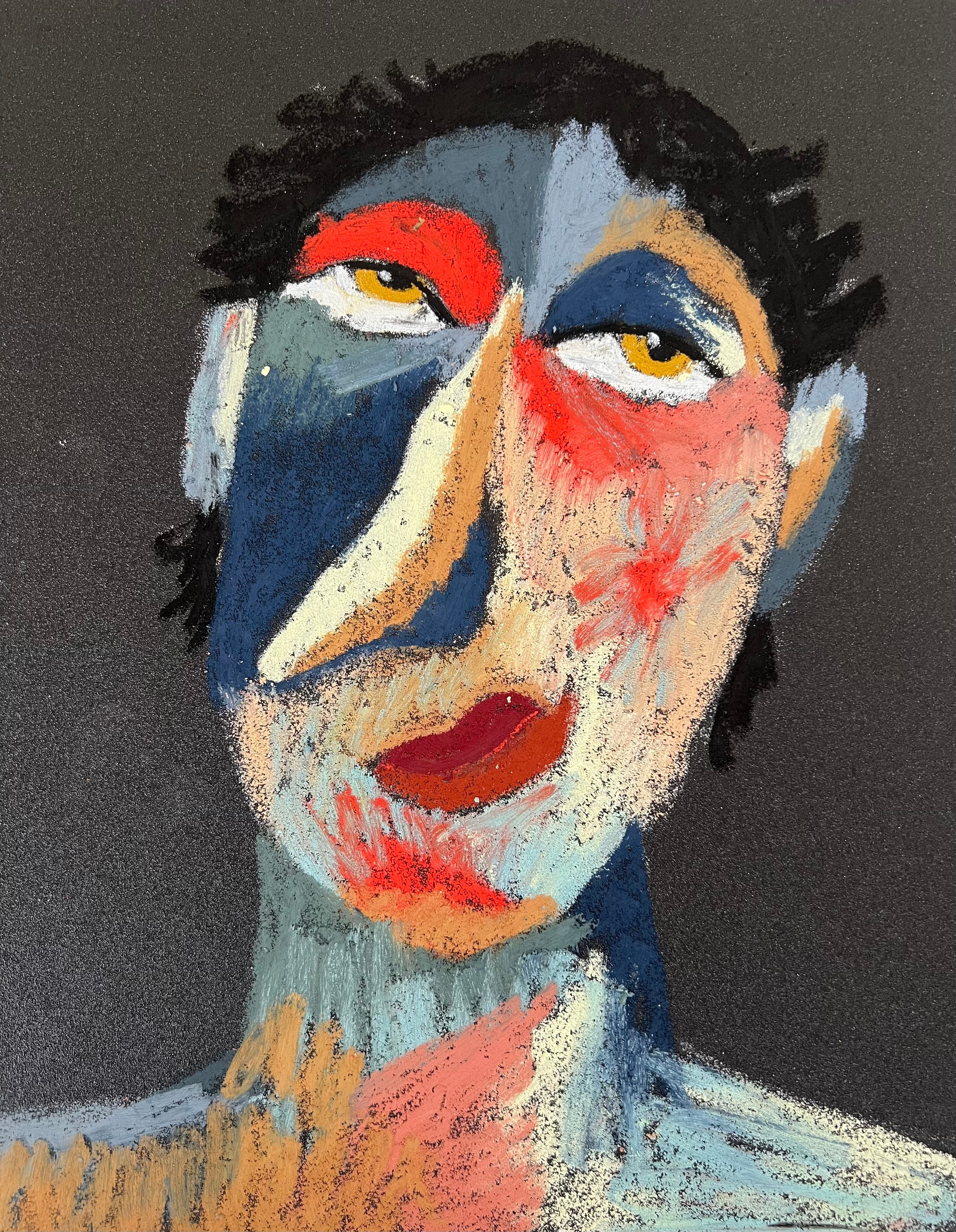 Hippie. Oil pastel, sandpaper. 28 x 23 cm