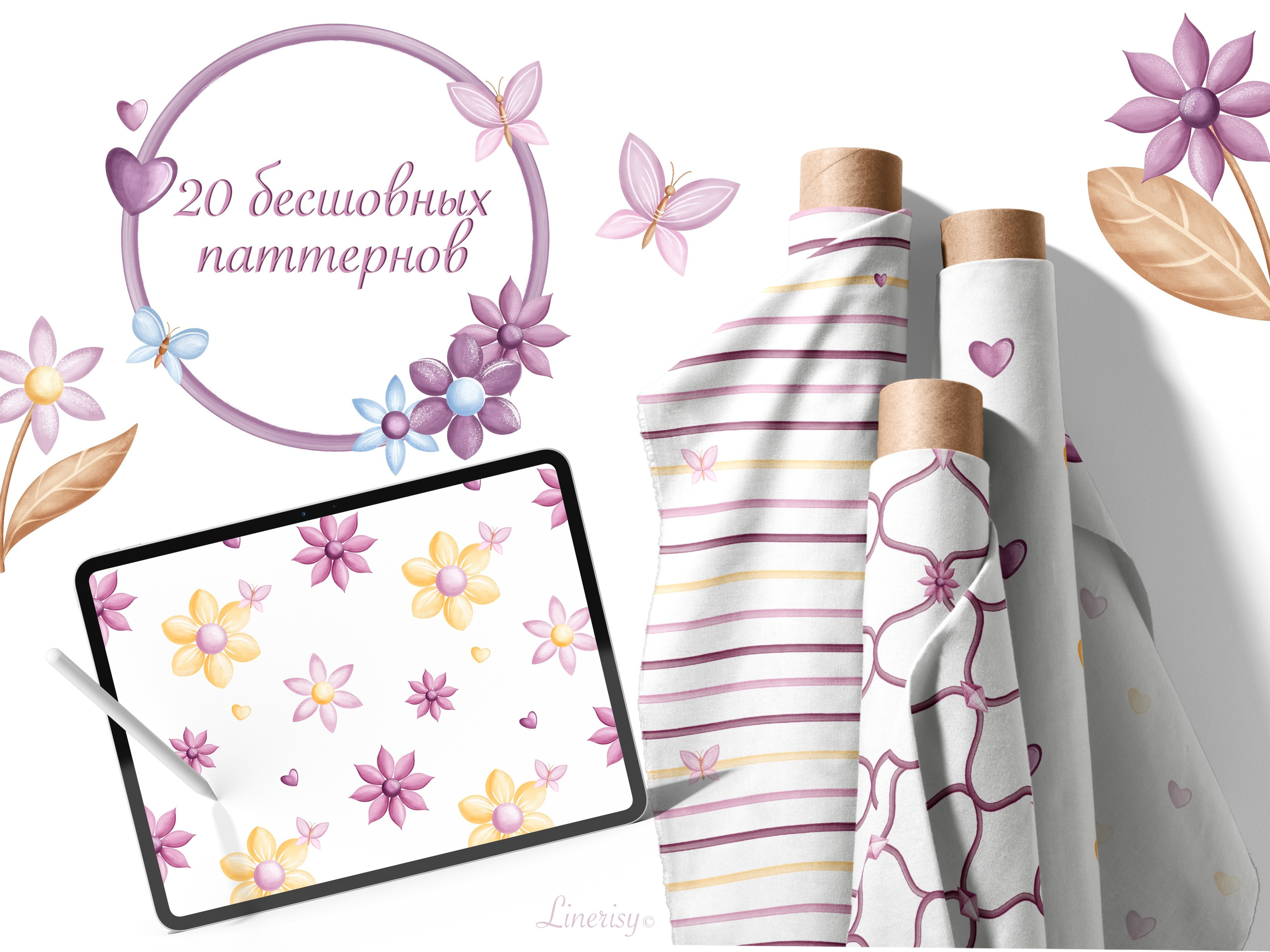 Коллекция «Весна» — графические элементы, иллюстрации, бесшовные паттерны, рамки и бордюры. Художник-иллюстратор Евгения Бекренёва