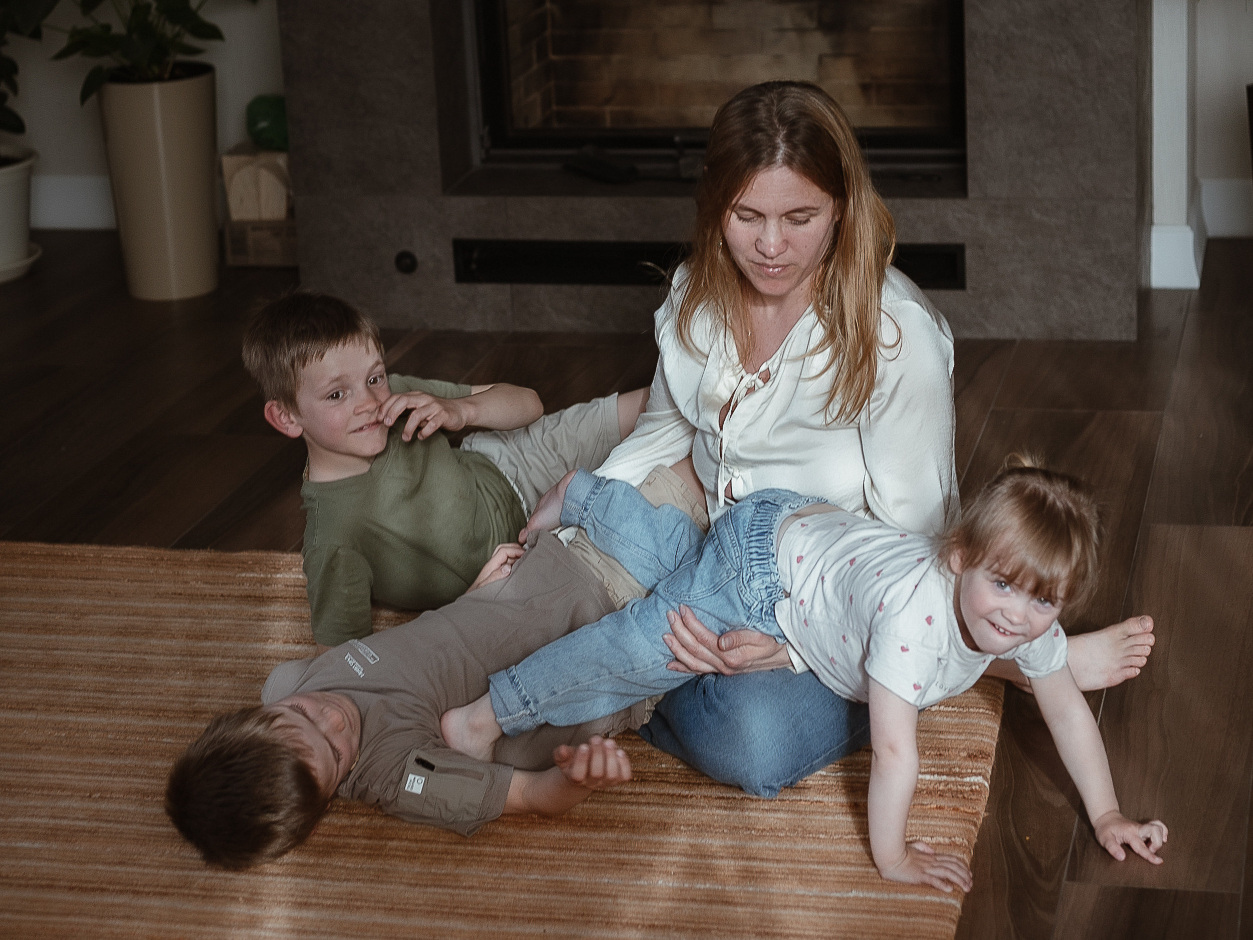 Twins with sister. Home