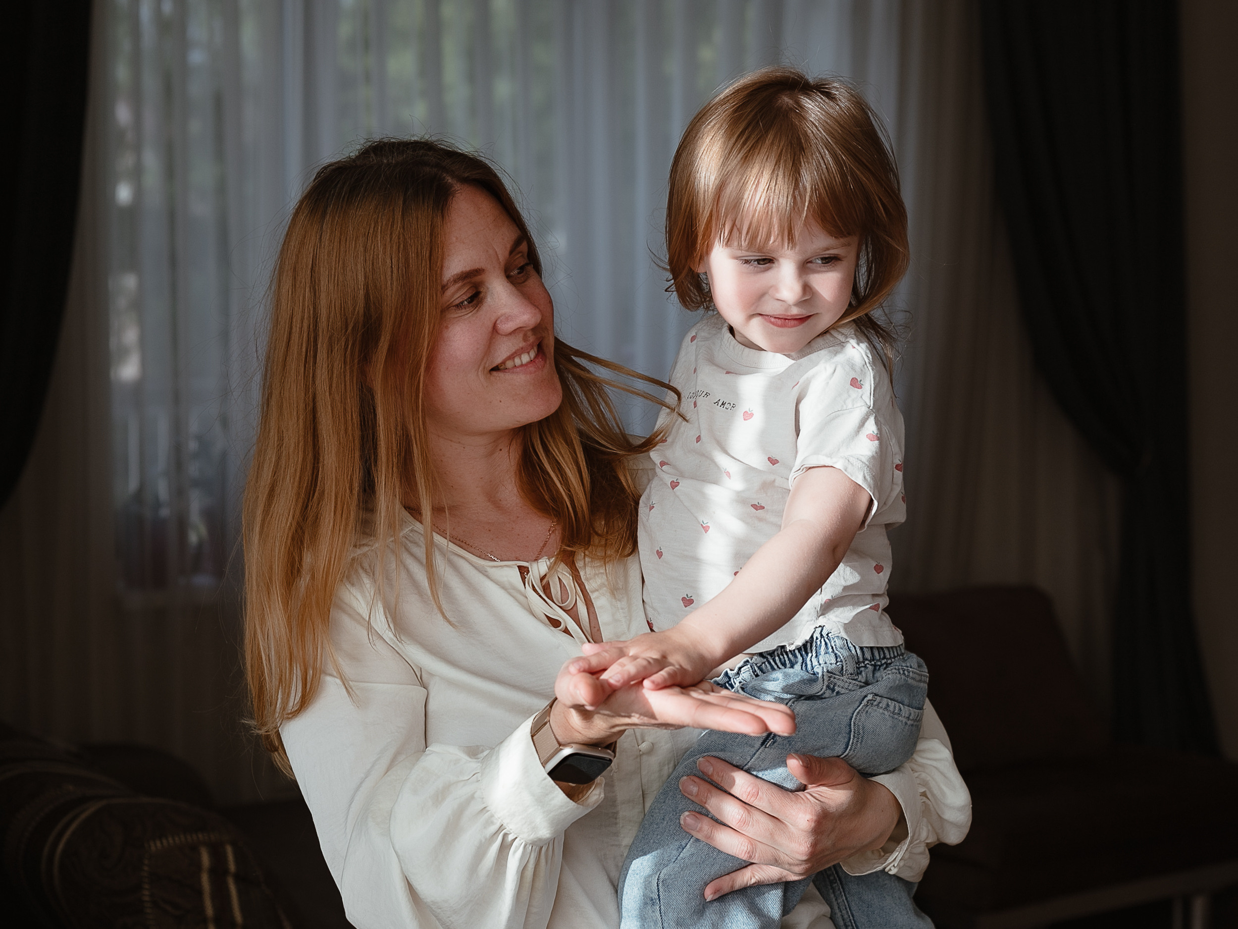 Twins with sister. Home