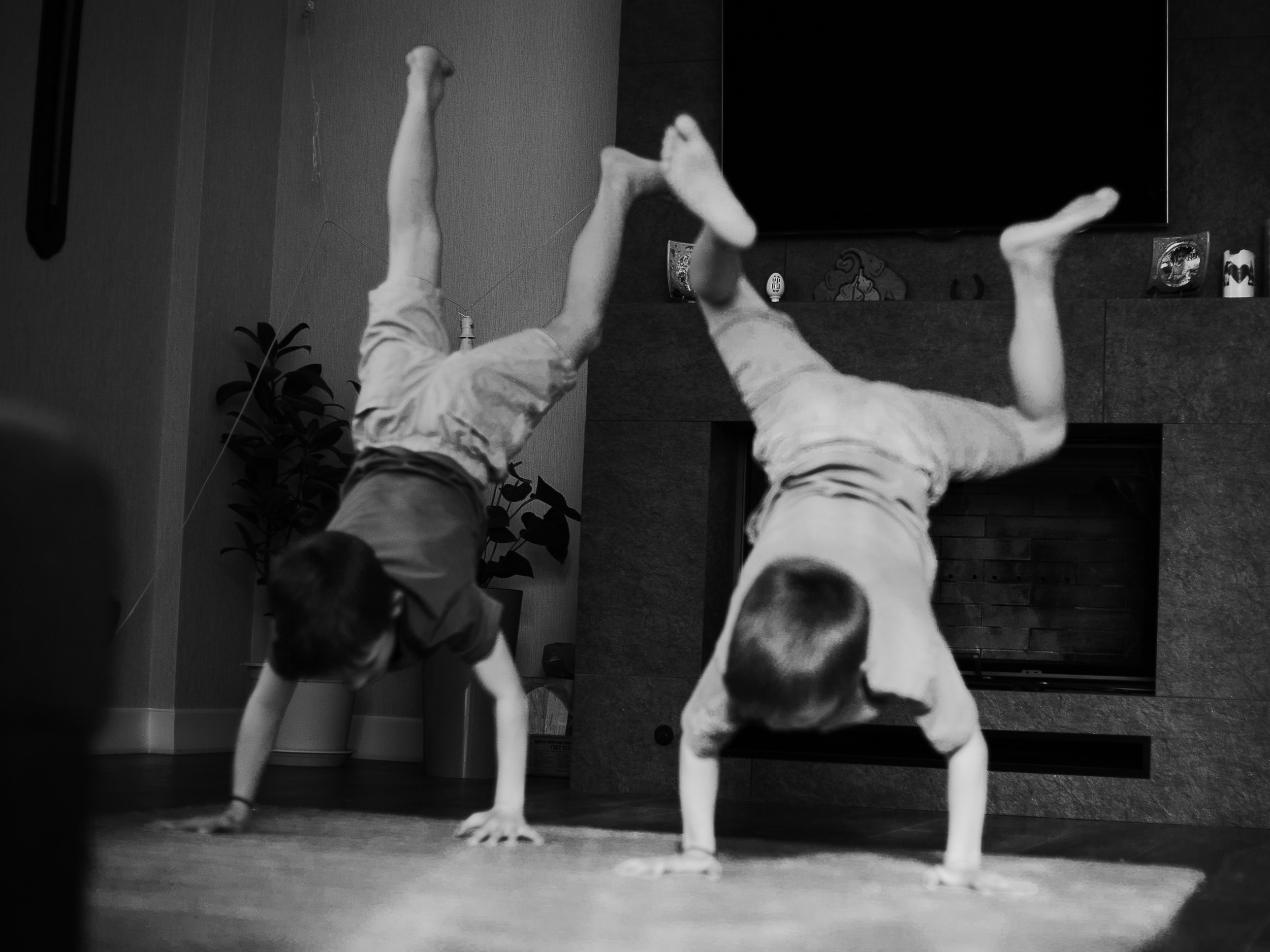 Twins with sister. Home