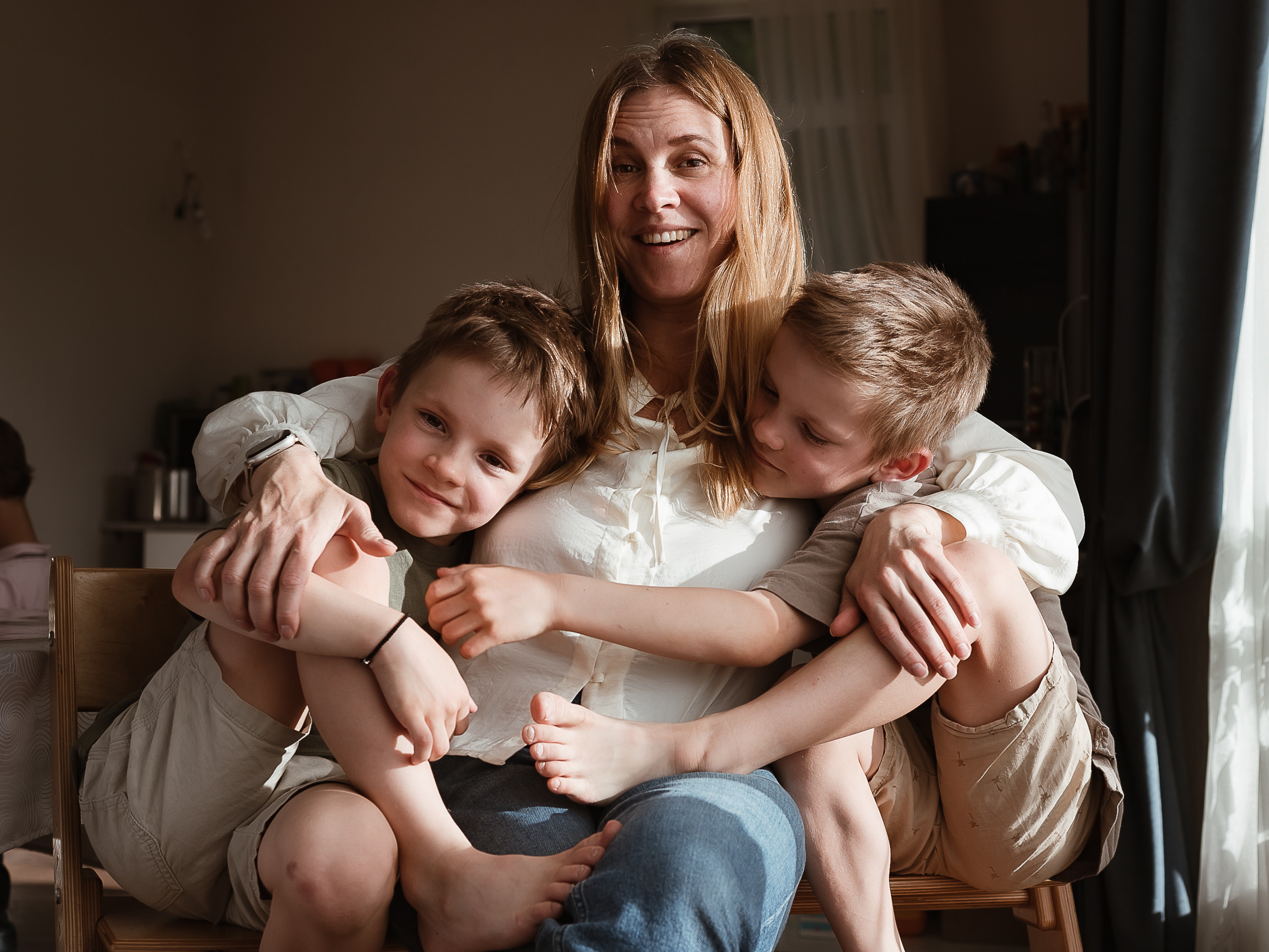 Twins with sister. Home