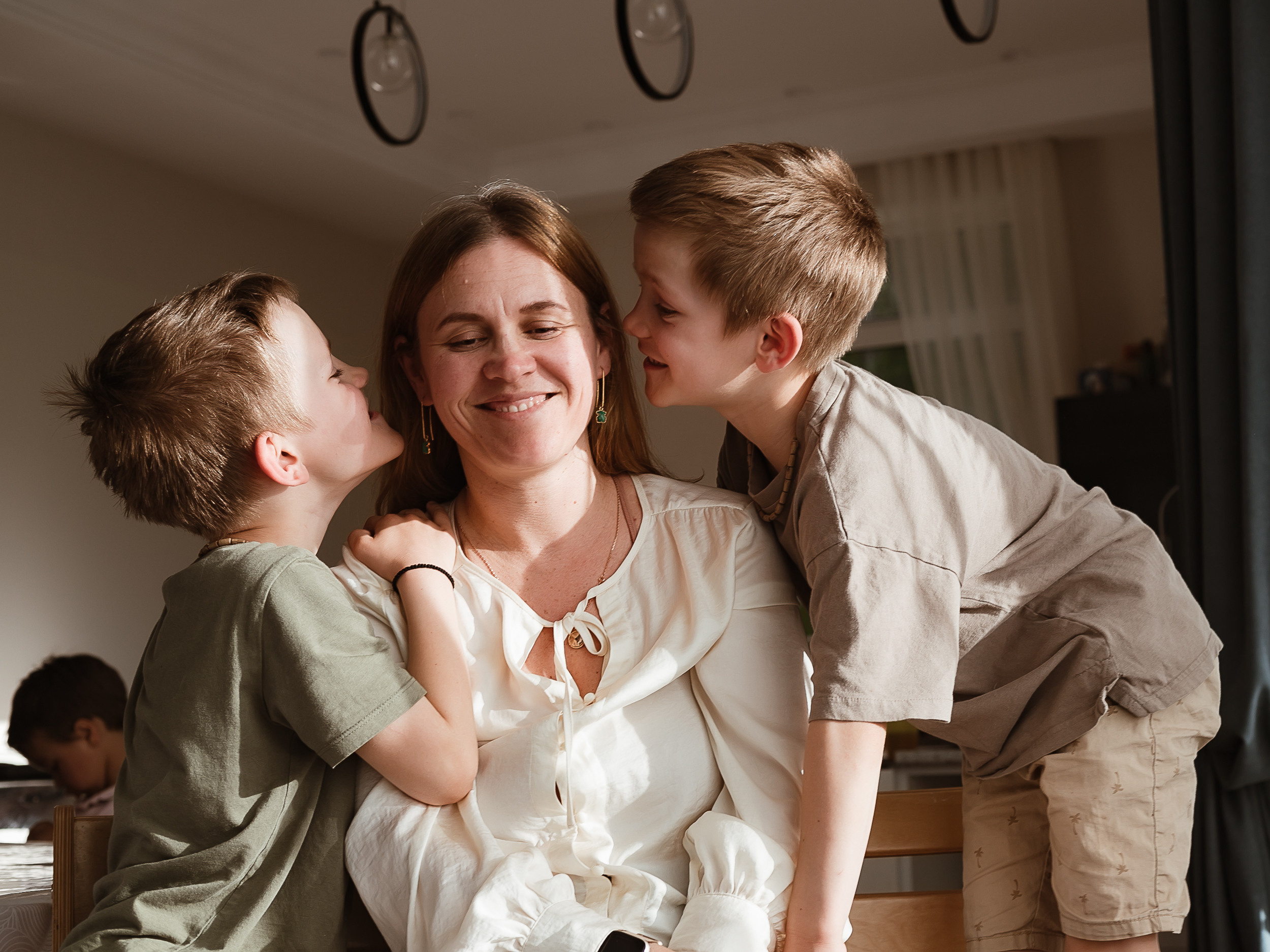 Twins with sister. Home