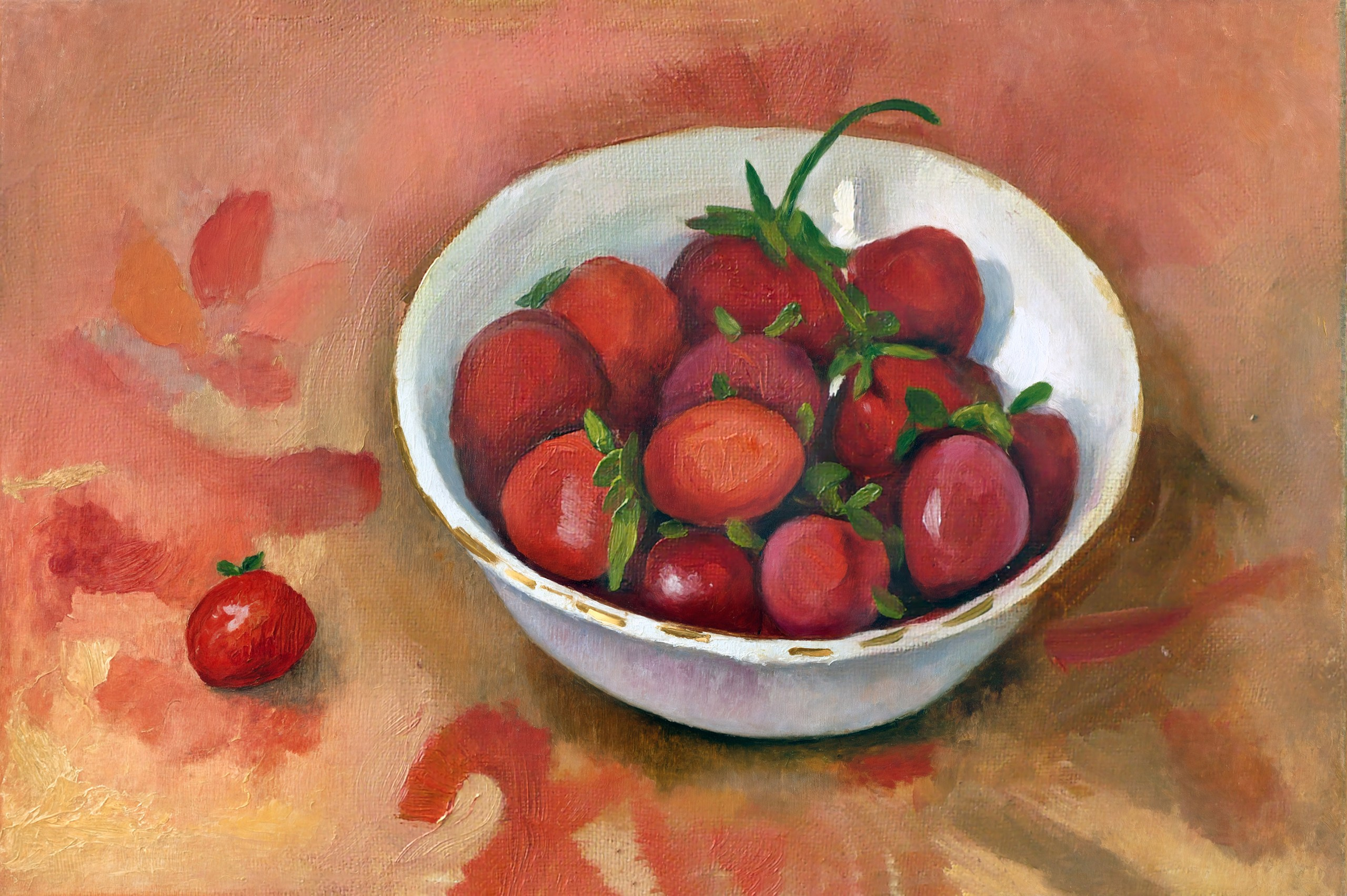 Клубника в белой тарелке. Размер 20х30 см. Холст, масло, 2011 год