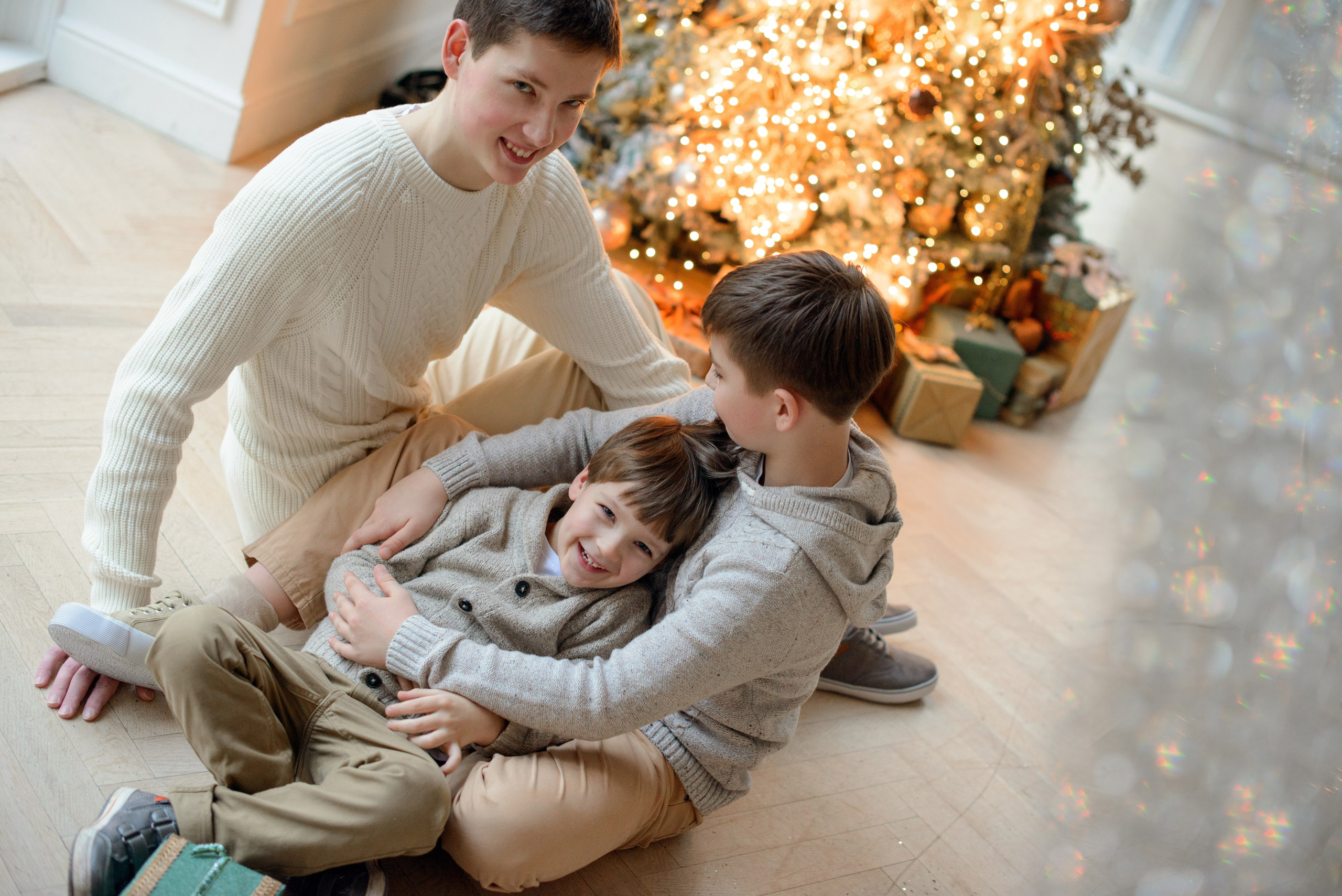 Brothers, three boys, Studio photo shoot at Christmas time