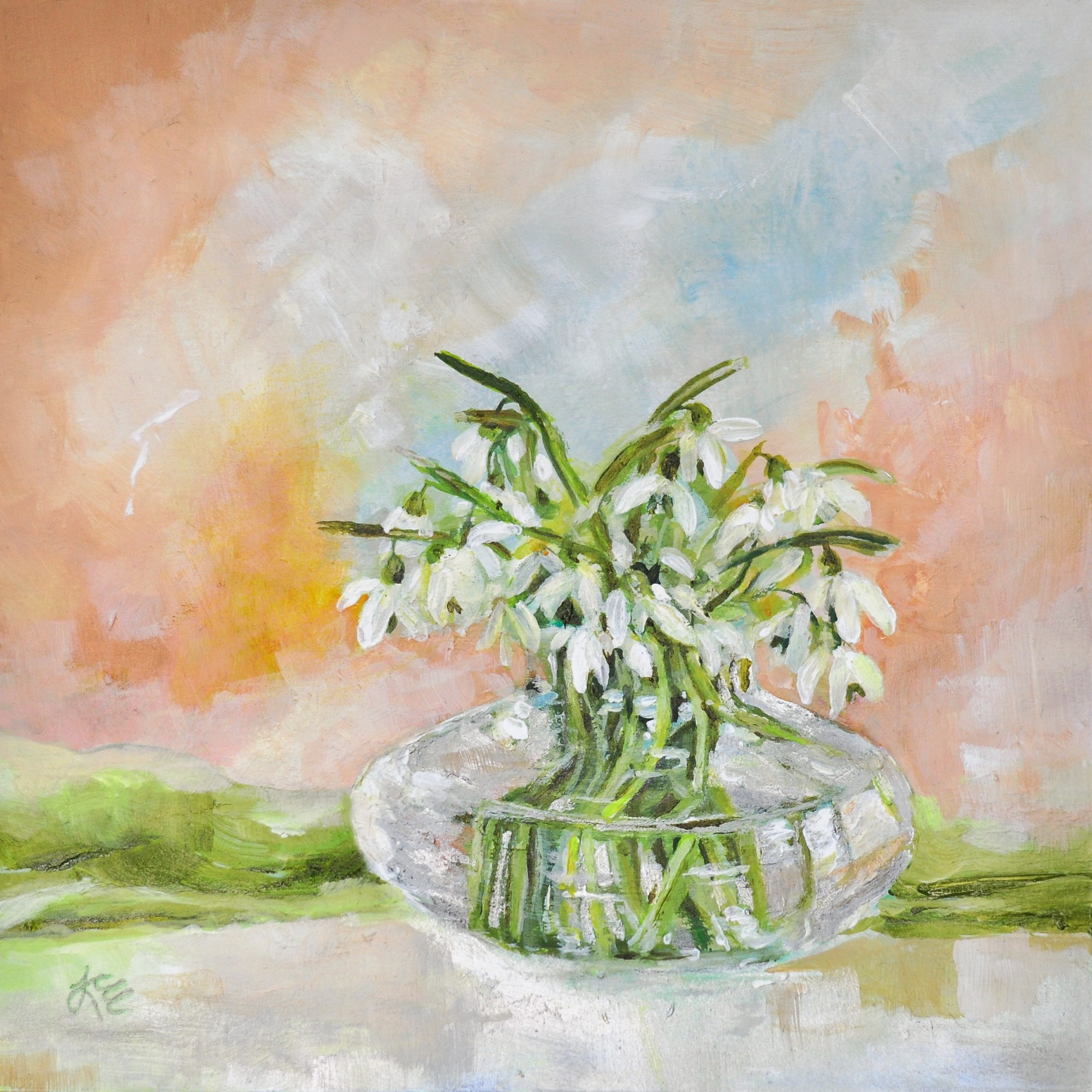 Картина с весенними цветами "Подснежники", 15х15 см / 2024г.