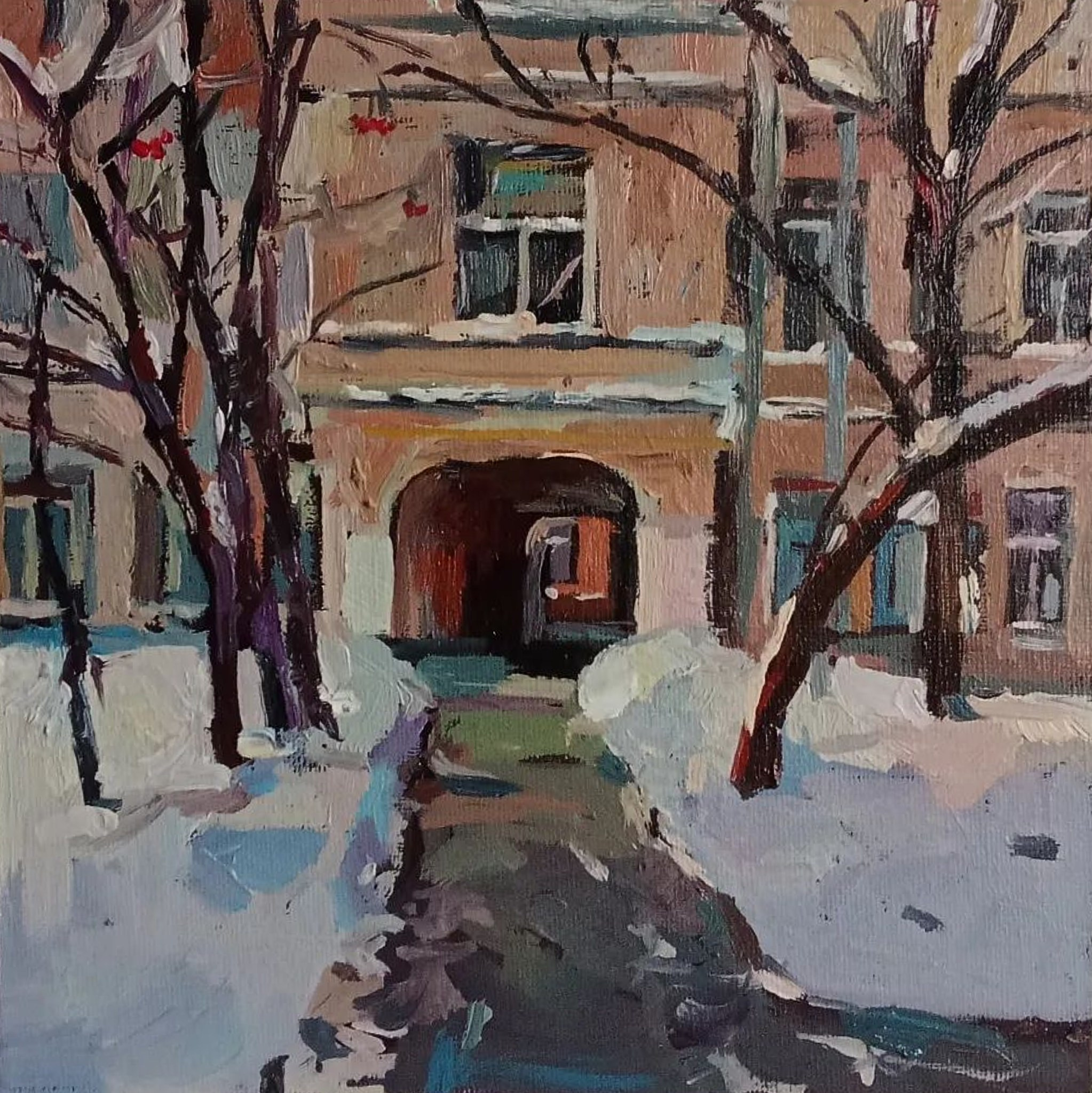 Мария Новикова "Большой каретный переулок" 20х20 см, холст на картоне, масло, 2026 г., 4 550 руб.