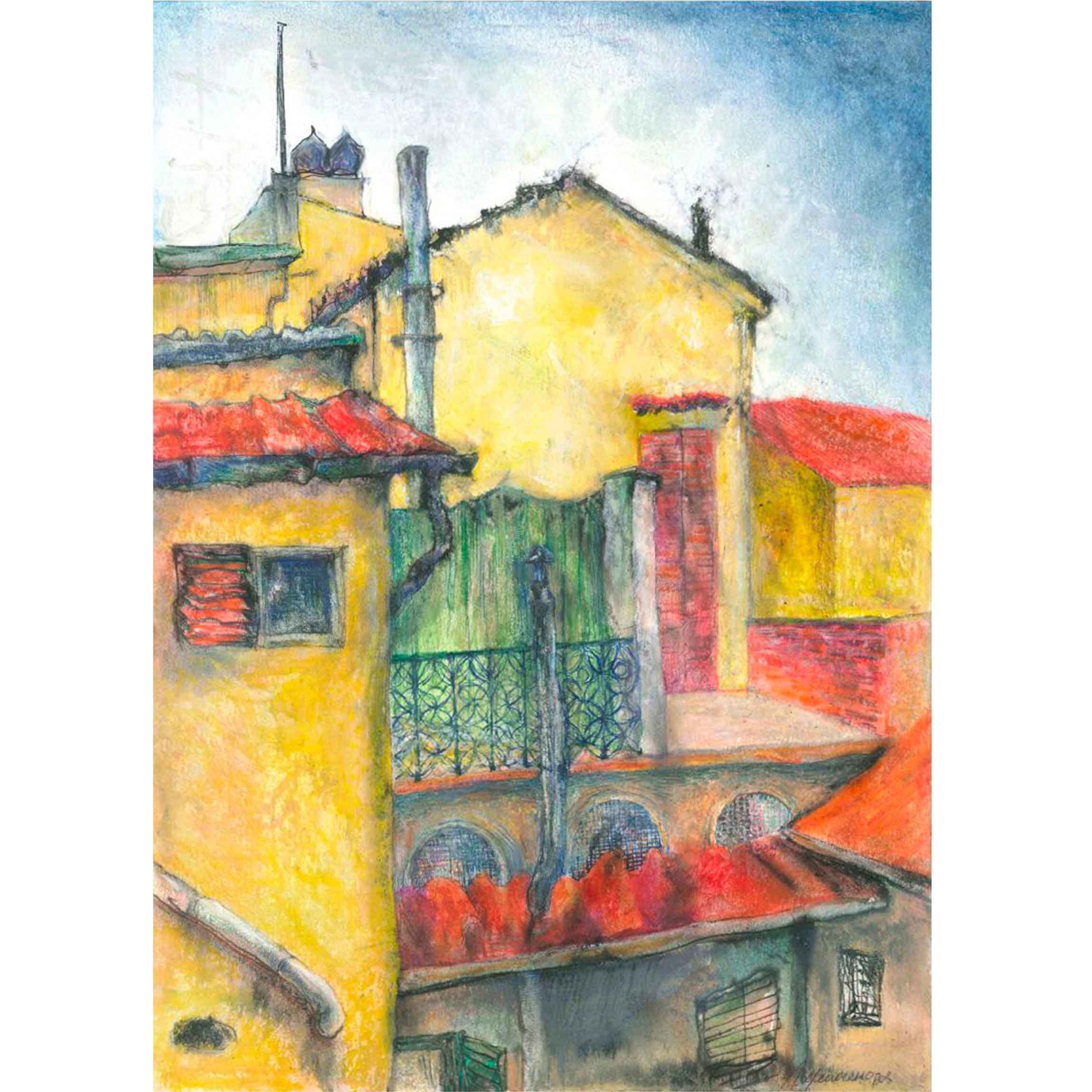 ФЛОРЕНТИЙСКИЙ ДВОРИК II. смешанная техника графика художник Перепеченова Анна