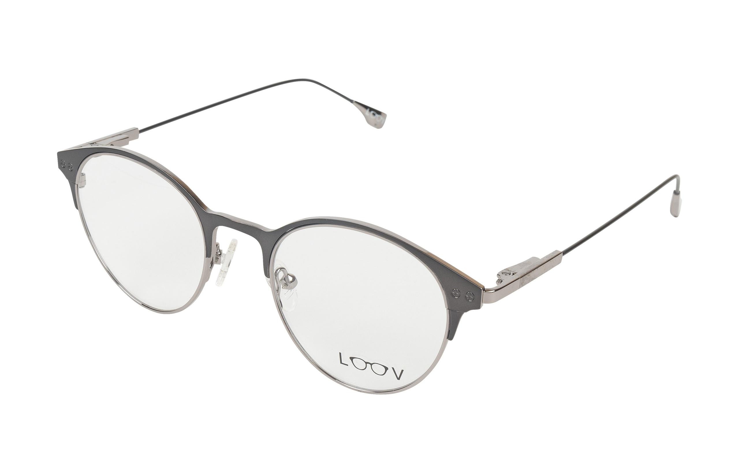 Очки с черно-серебряной оправой, серебряные дужки, женские.