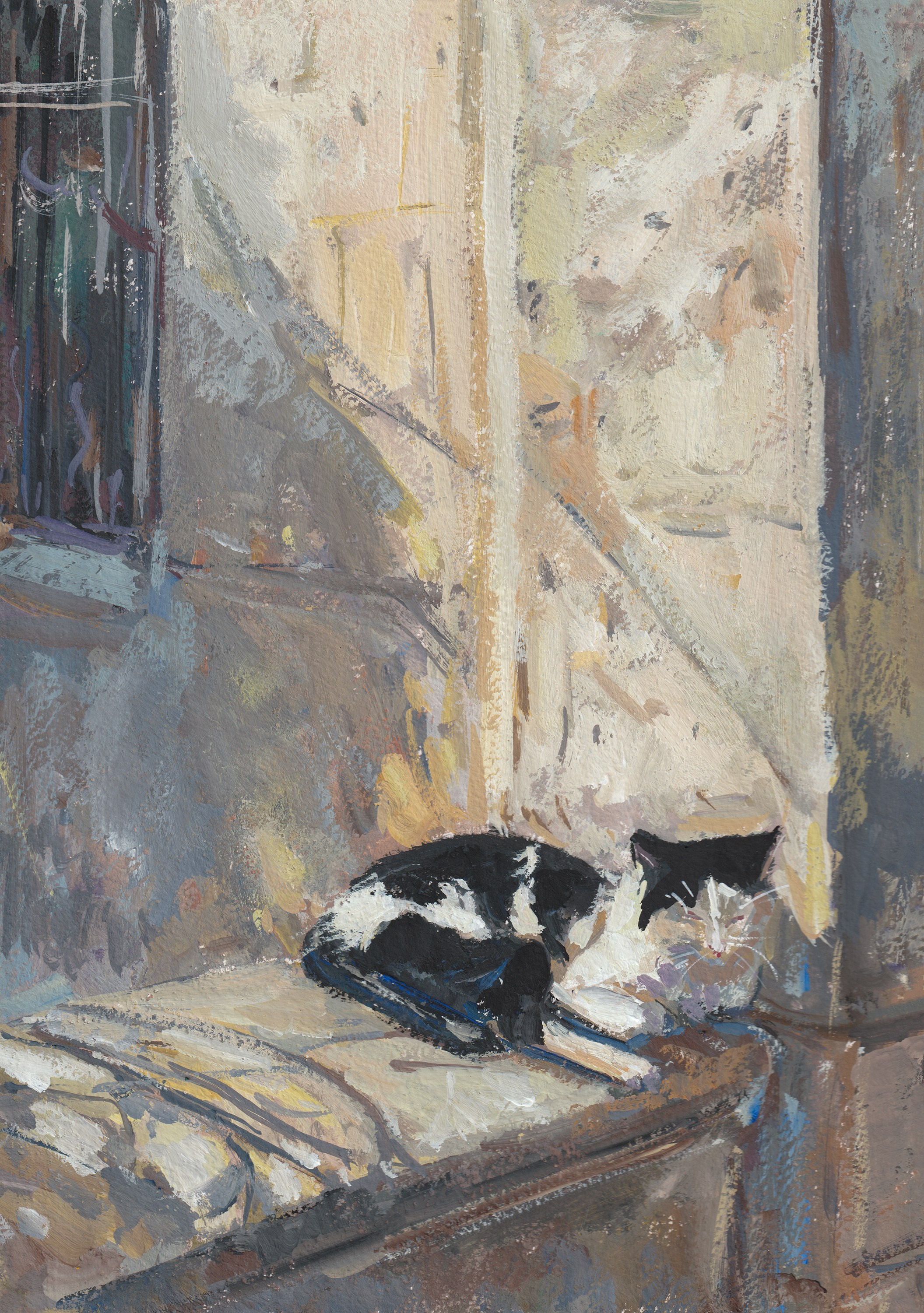 "Сон котика" бумага, гуашь 30х21см, 2025