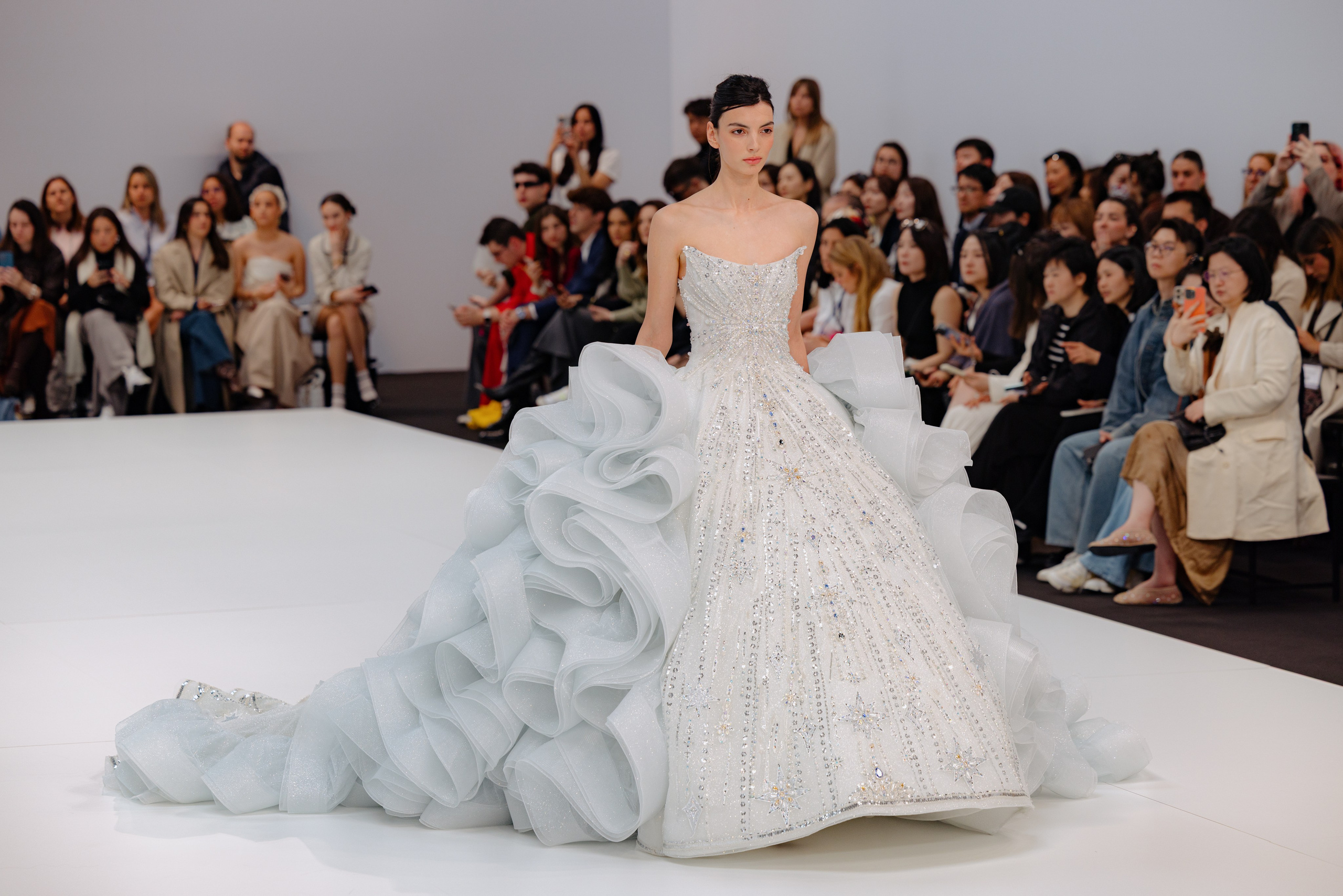 Dress details and textures photographed backstage at BBFW 2025