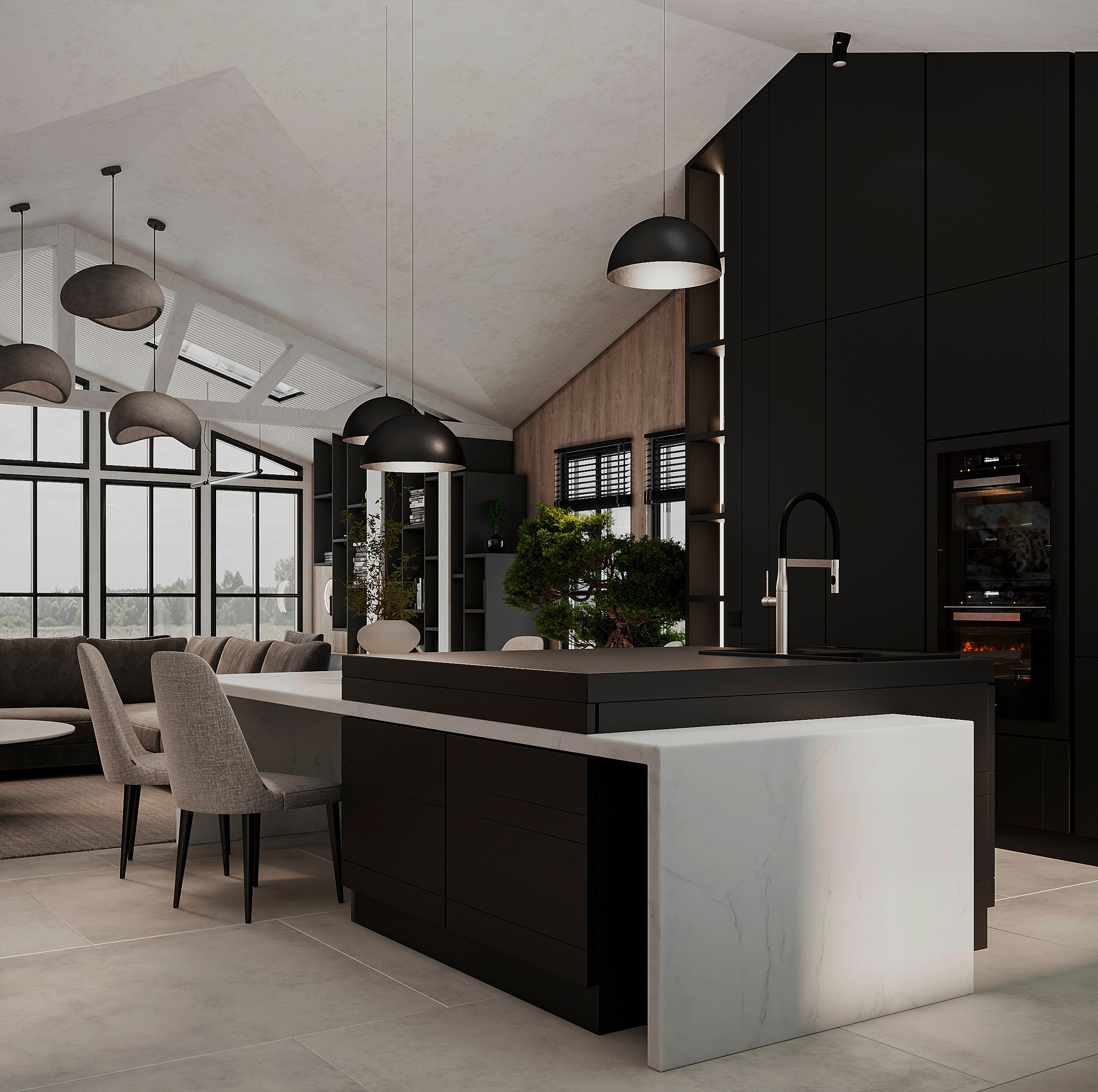 Кухня — Гостиная и прихожая в одном помещении 🤍