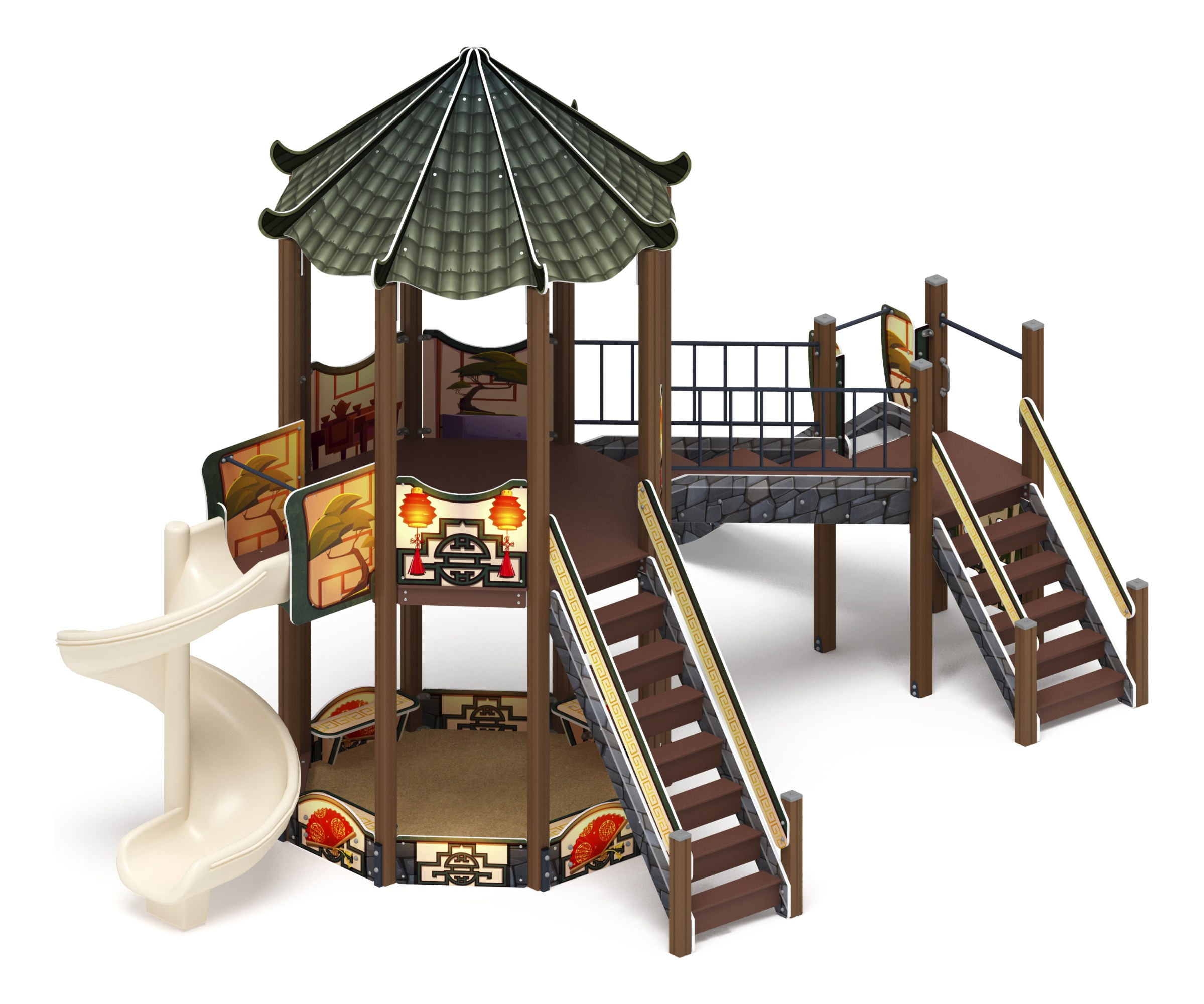 Карнавал (Шанхай) - ДИК 2.22.02-02.И1 - Игровой комплекс H=1200 H=2000                                                                                  Габариты (ШхДхВ): 5070x7020x5100                                                                                                                                                                        Зона безопасности, мм: 8570х10520                                                                                                                                                                       Скат горки: H=1200 (металлический скат) / H=2000 (винтовой скат)                                                                                            Возрастные ограничения от 5 до 12 лет