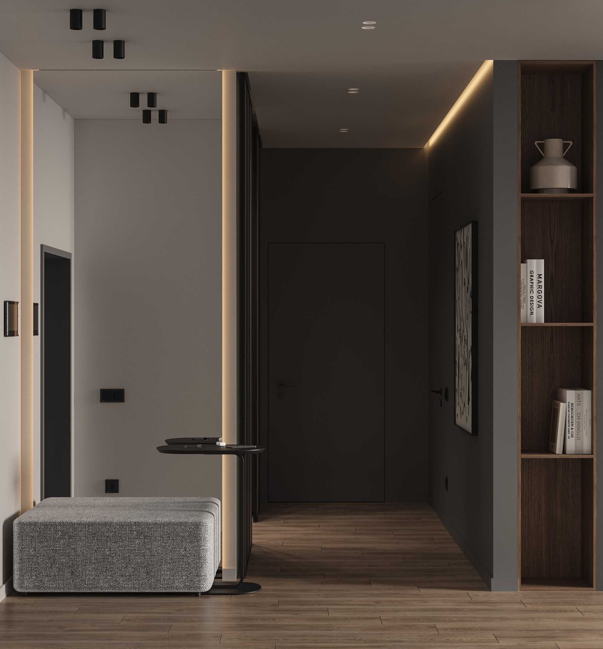 3д визуализация прихожей зоны в современном стиле 