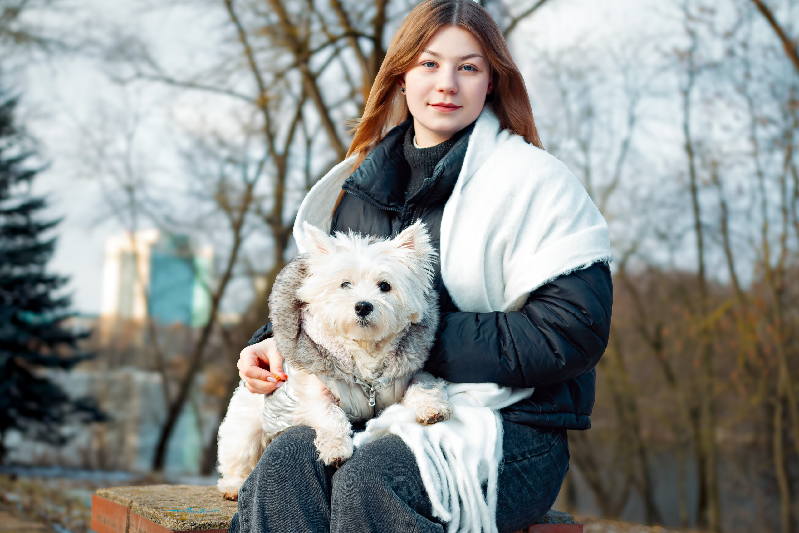 Фотосессия с собакой в парке зимой  Минск