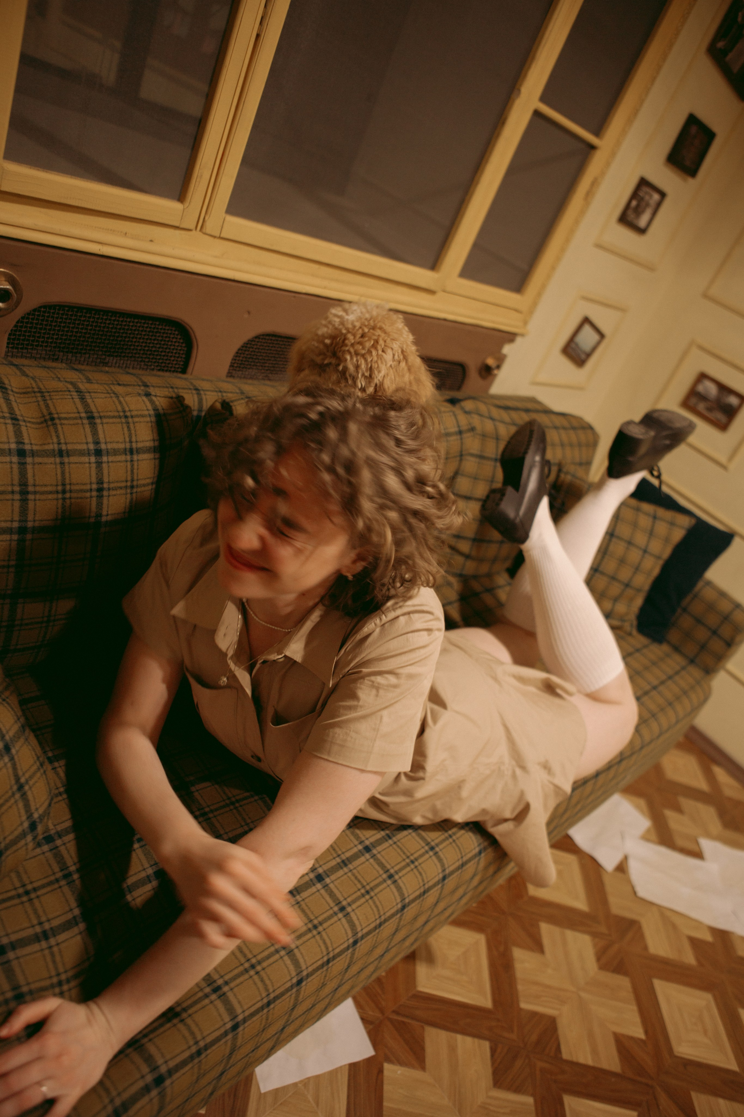 A cinematic daydream in the spirit of Wes Anderson’s style. Portrait, family and pet photographer in Cyprus, Ksenia Bourdelle