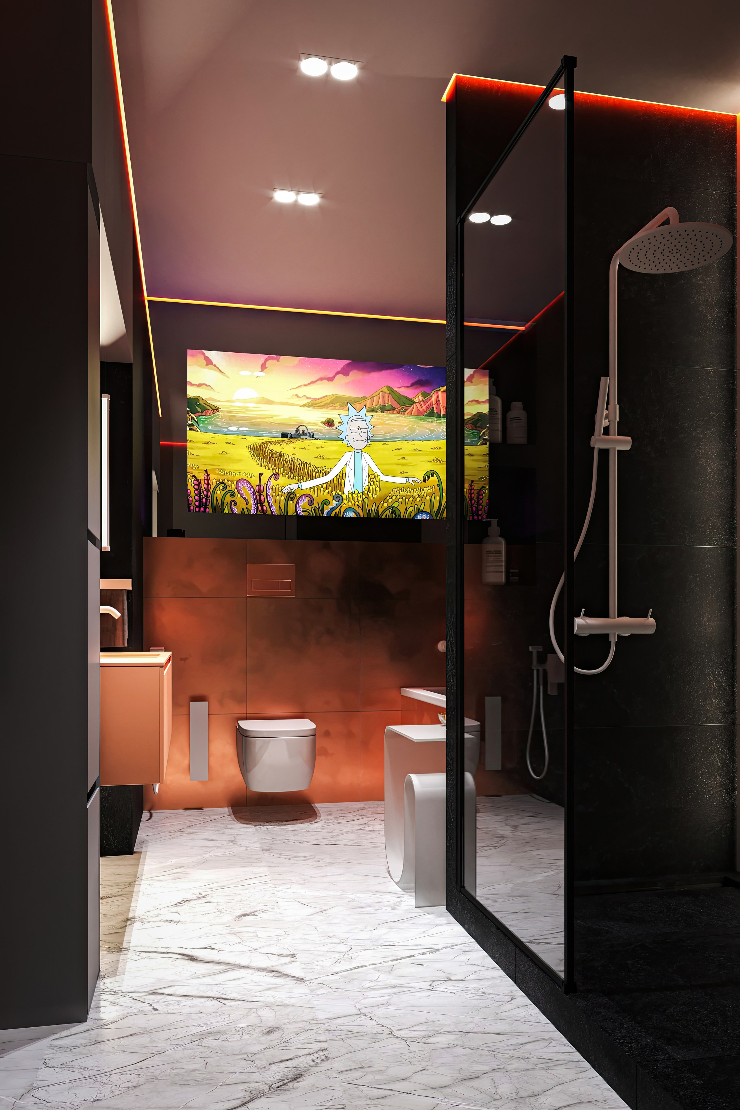 Санузел со встроенным TV экраном, Концептуальный проект. Дизайн интерьера и экстерьера в Санкт-Петербурге Яна Емельянова