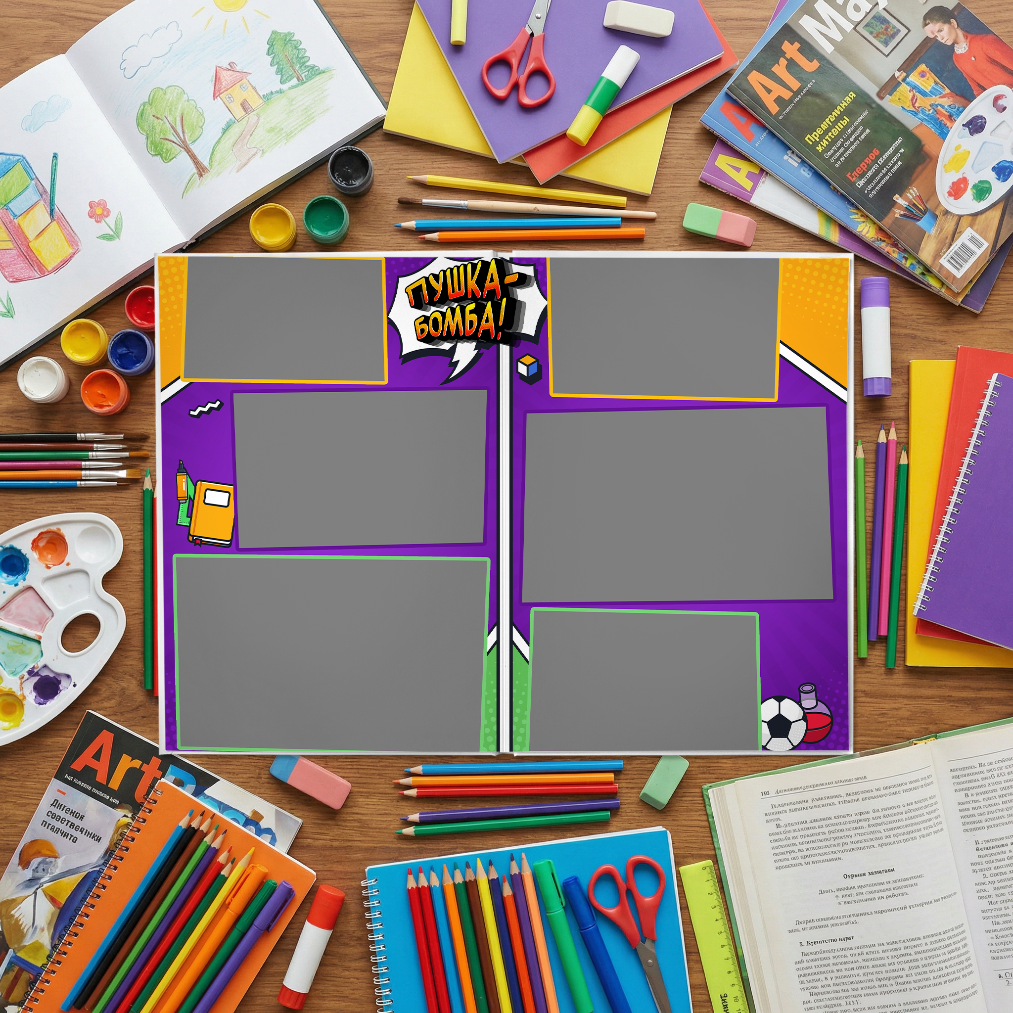 032 Comics II. Дизайны, psd шаблоны школьных и выпускных альбомов и обложек