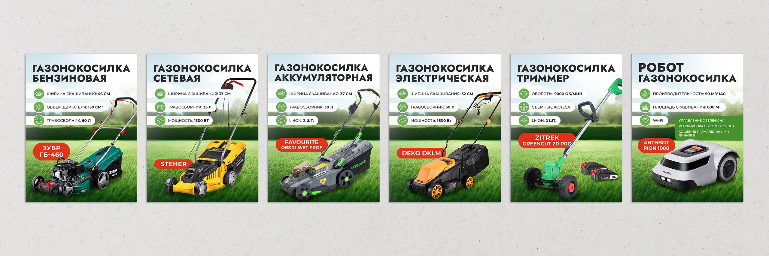 пример применения разработанной концепция дизайна карточки товара для других Газонокосилок