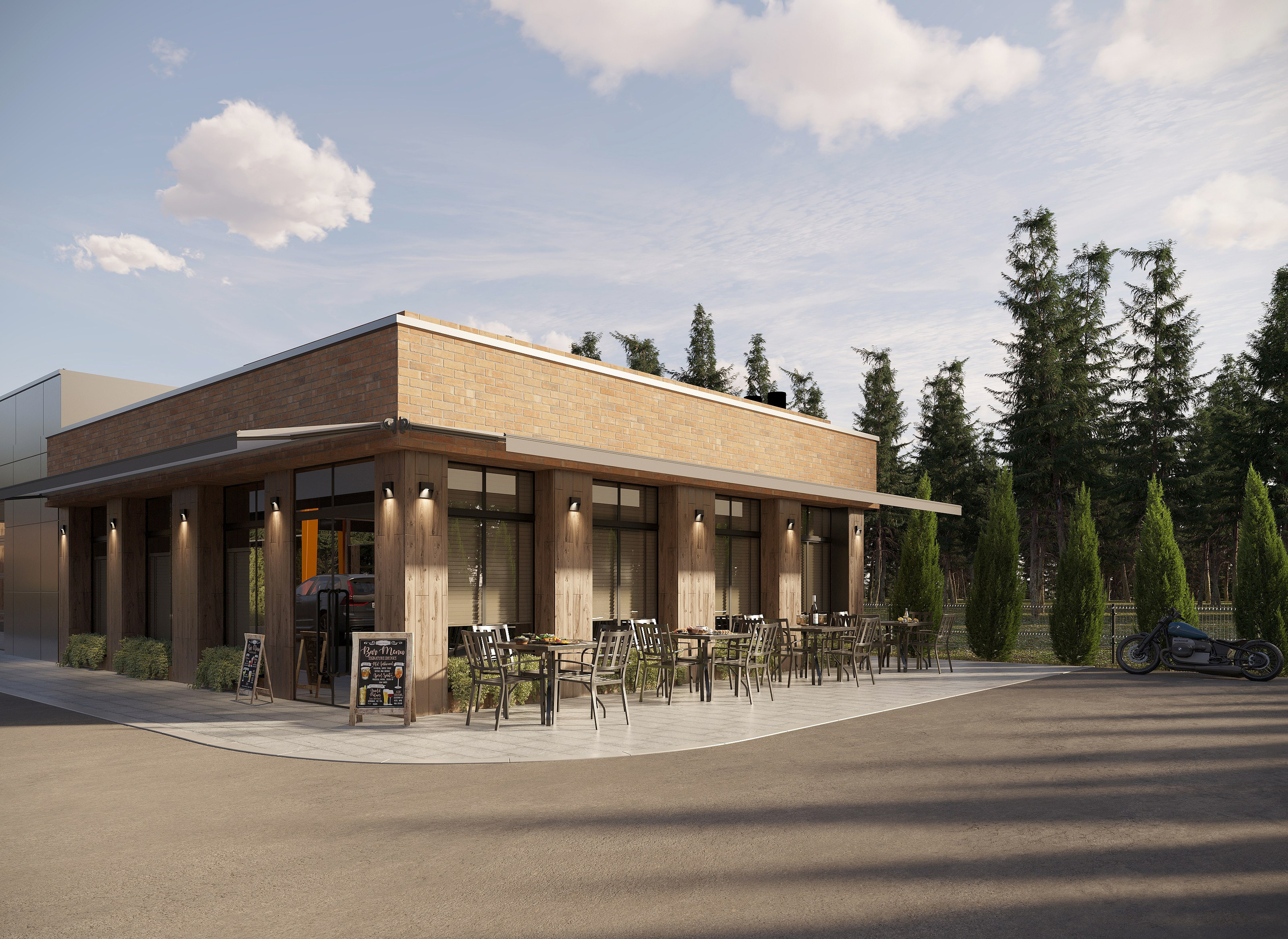 Автомойка, СТО и кафе — комплексная 3D-визуализация с благоустройством. 3Д Визуализация Интерьера и Архитектуры