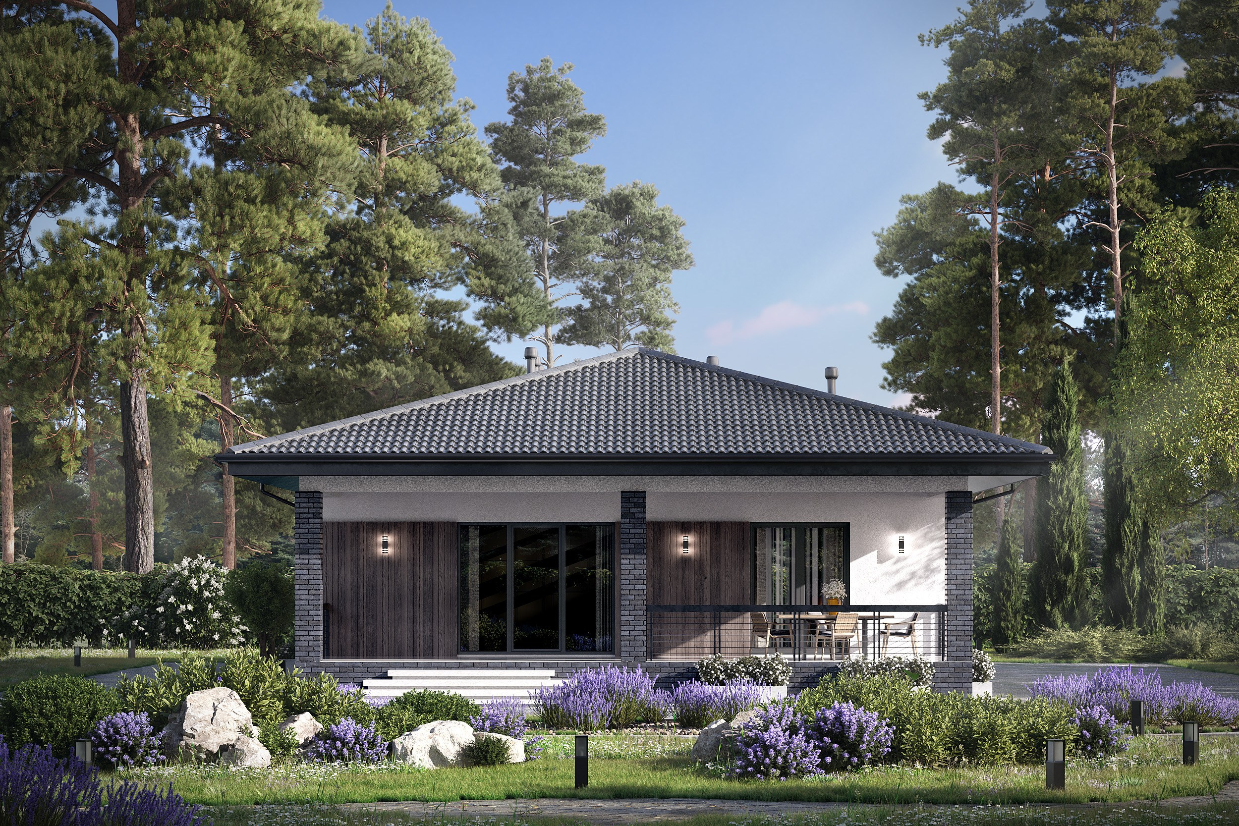 Визуализация загородного дома с ландшафтом. 3D визуализация/ Юлия Будник