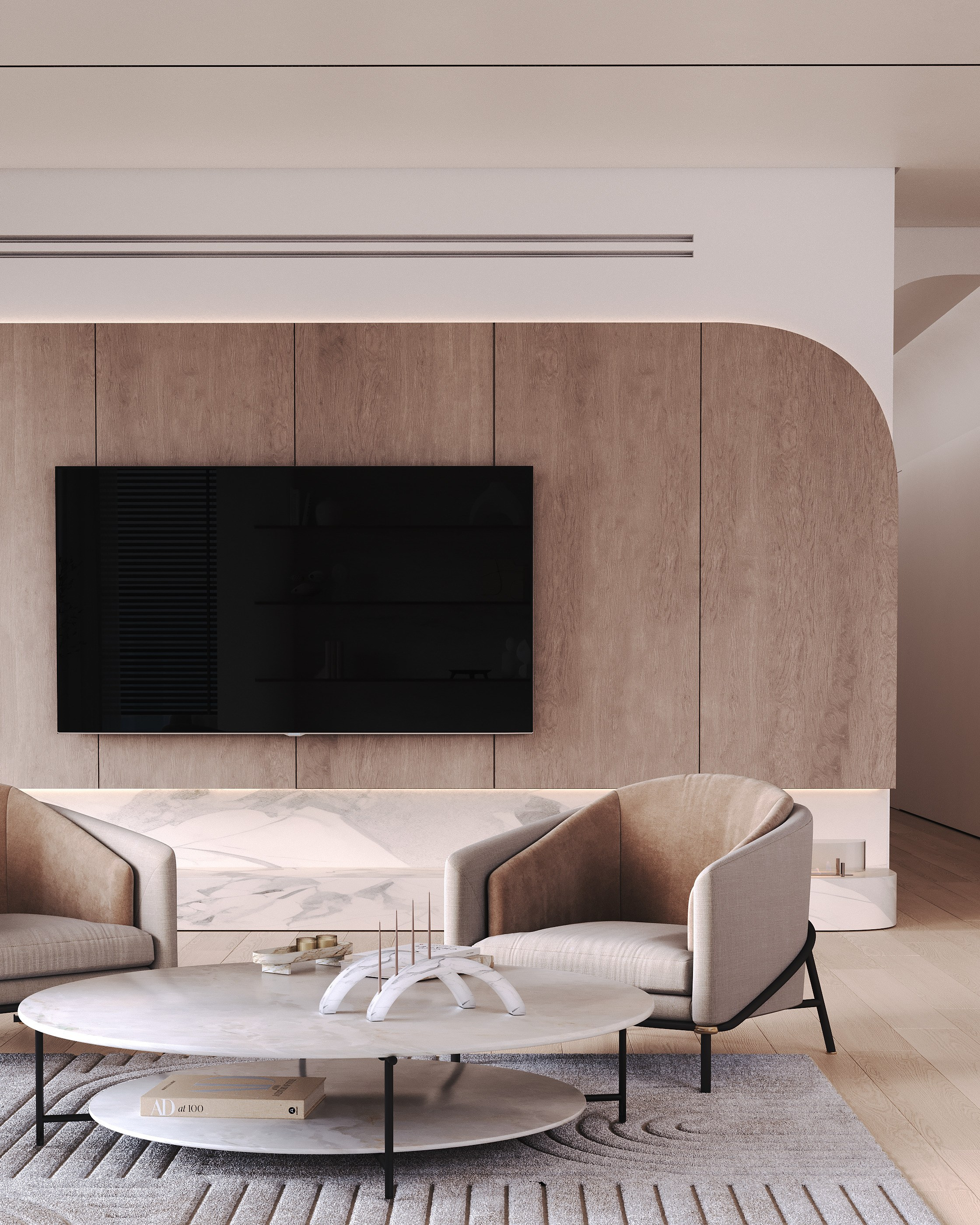 визуализация кухни - гостиной в минималистичном современном  стиле