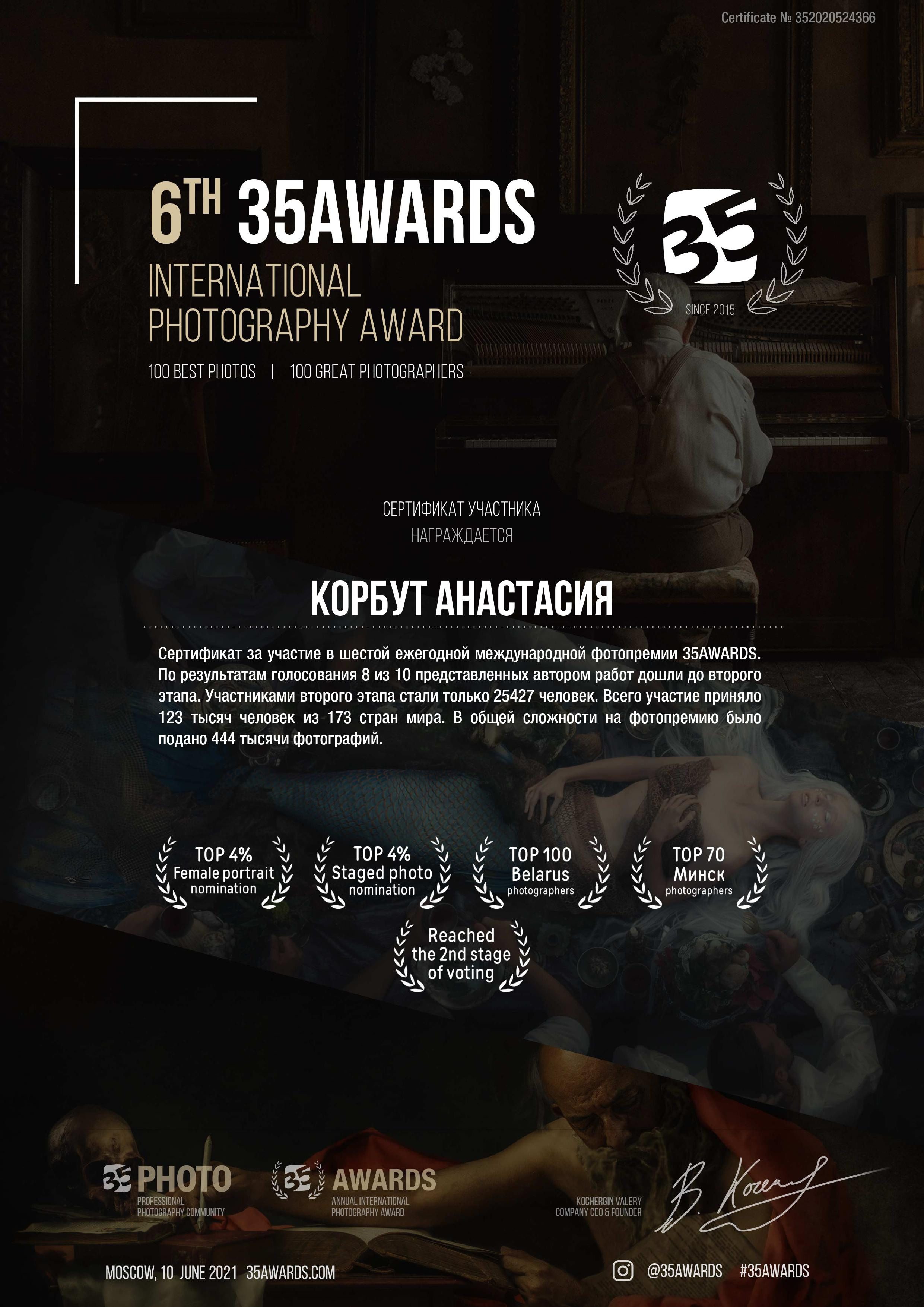 Достижения. Арт фотограф в Минске Анастасия Корбут