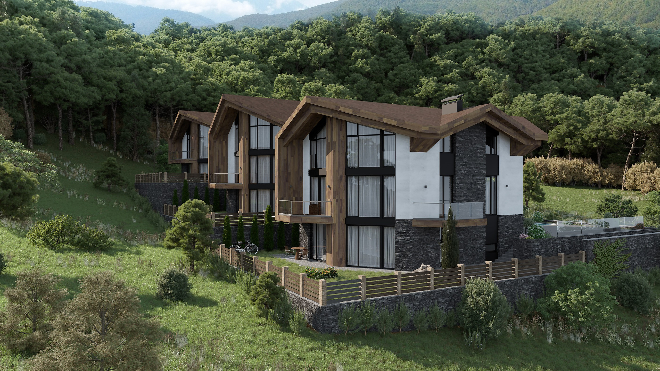 Architectural Visualization of Cottages in Sochi, Surrounded by Nature. 3D INTERIOR AND ARCHITECTURE VISUALIZATION