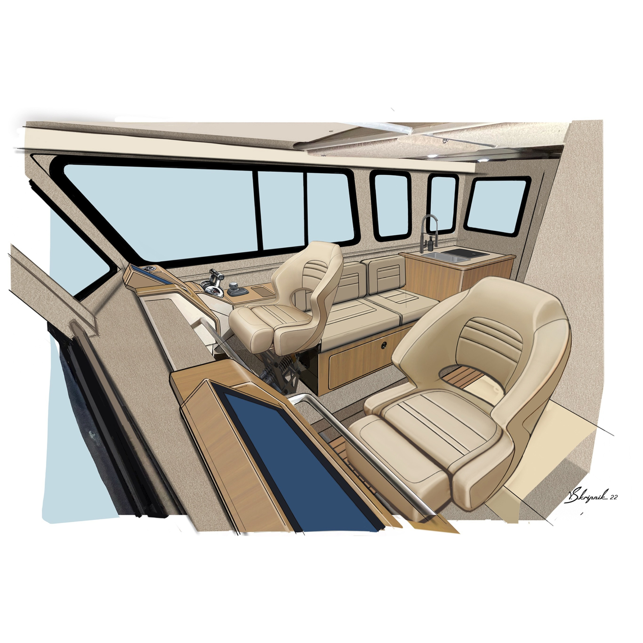 Дизайн персонализации Алюминиевого катера Weldcraft Cuddy King 300 OS. Design Yachts and Cars