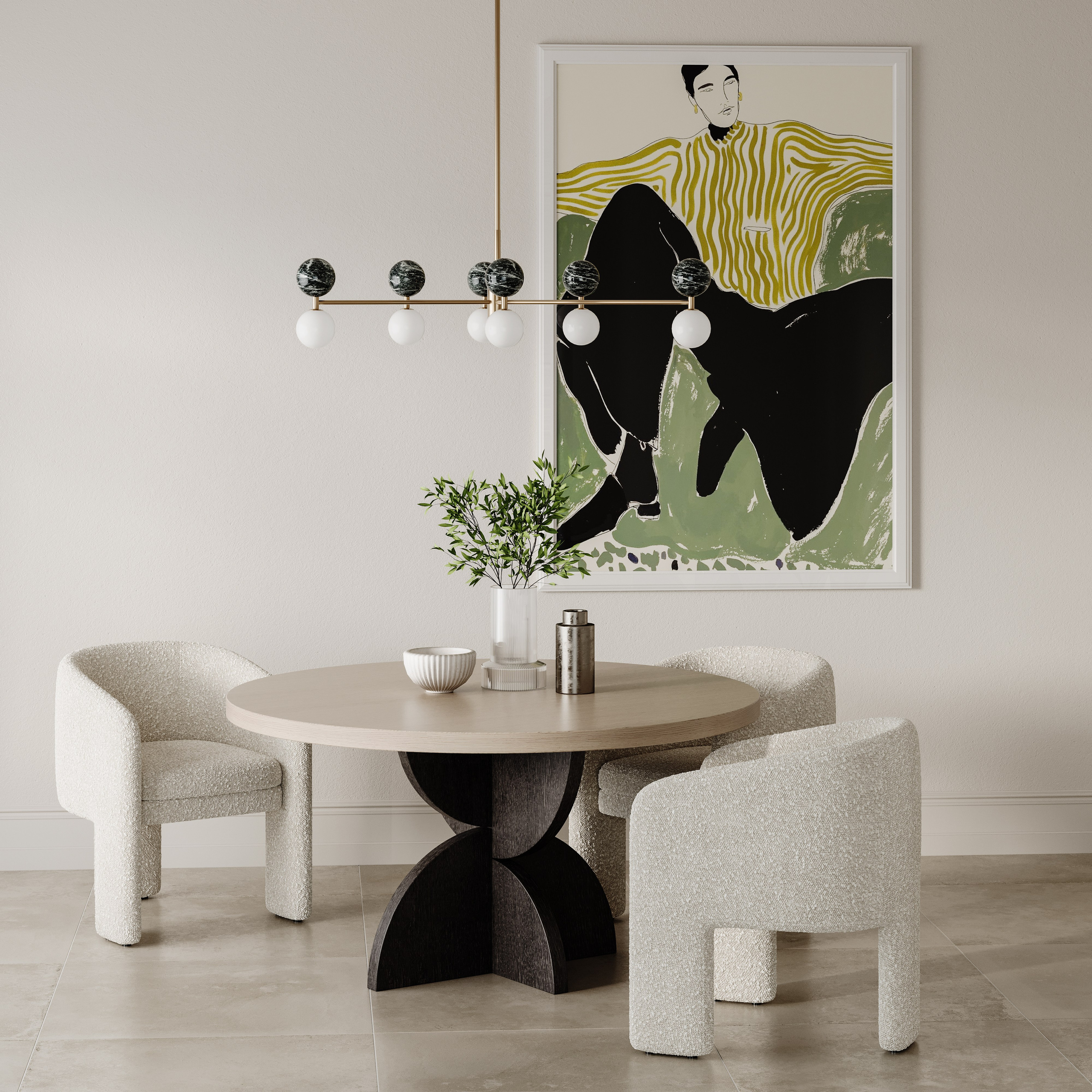 3д визуализация стола и стульев в интерьере 