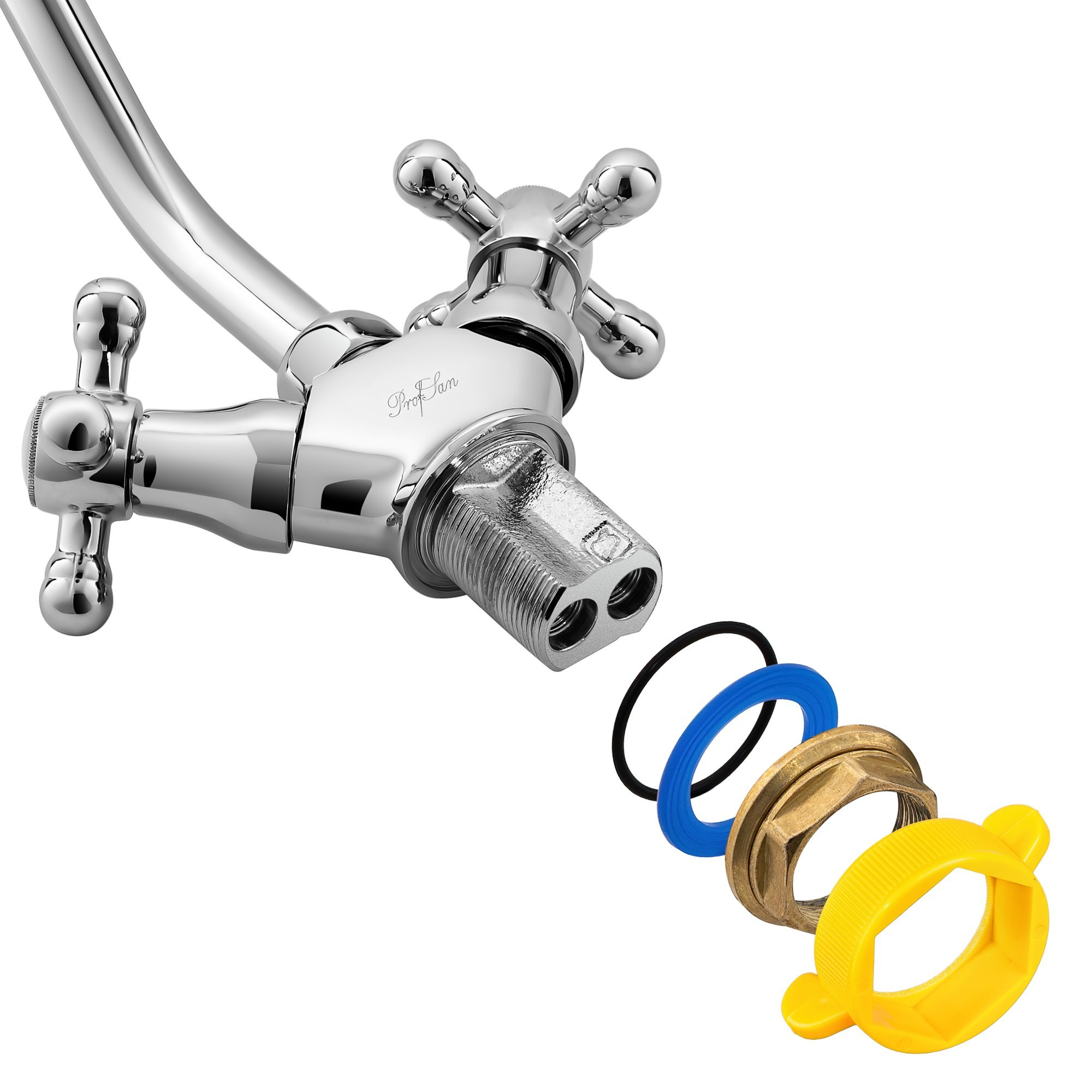 Крепление двухвентильного смесителя для раковины