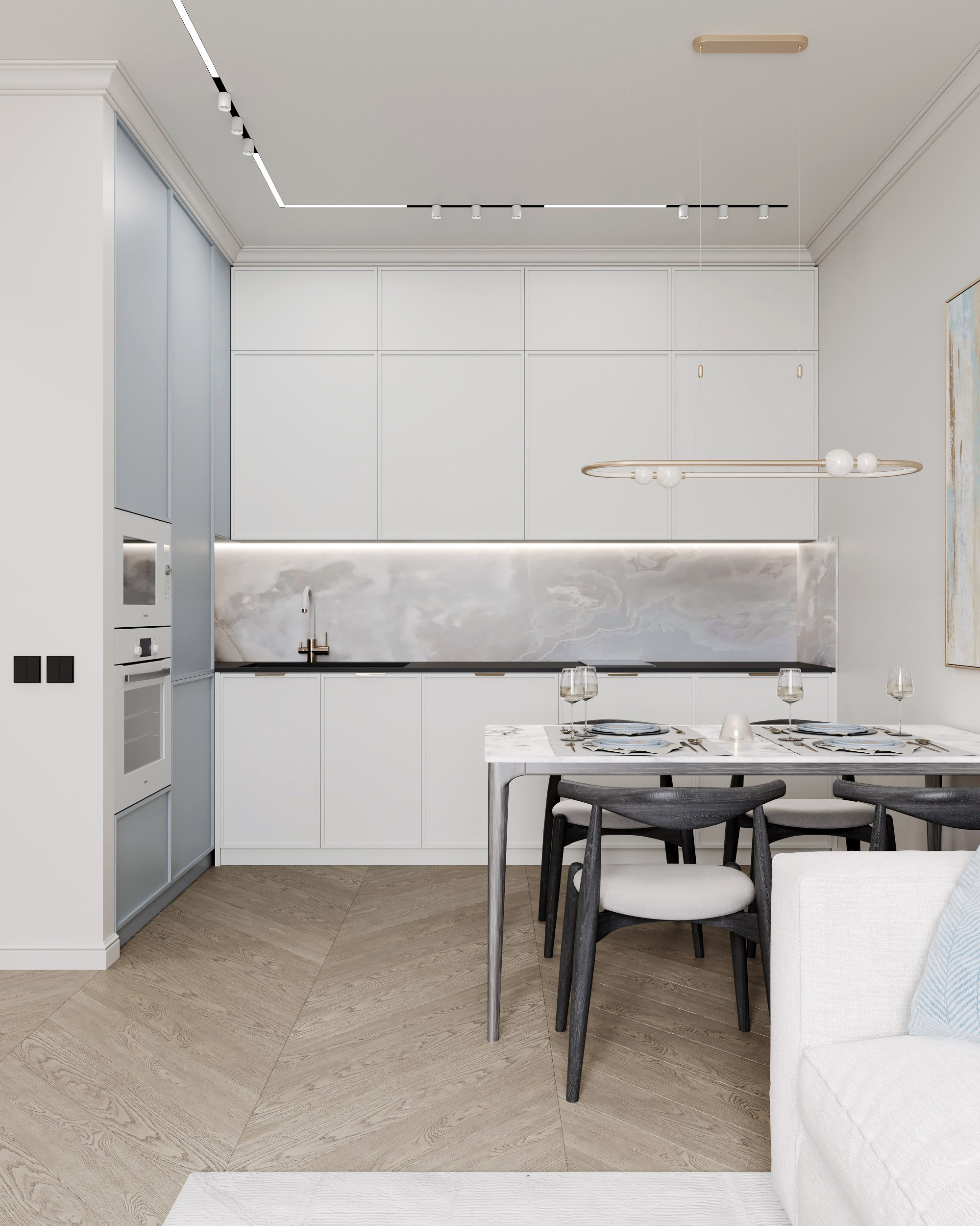 Blue Classic. Дизайн интерьера | 3D визуализация | Миланская Марина