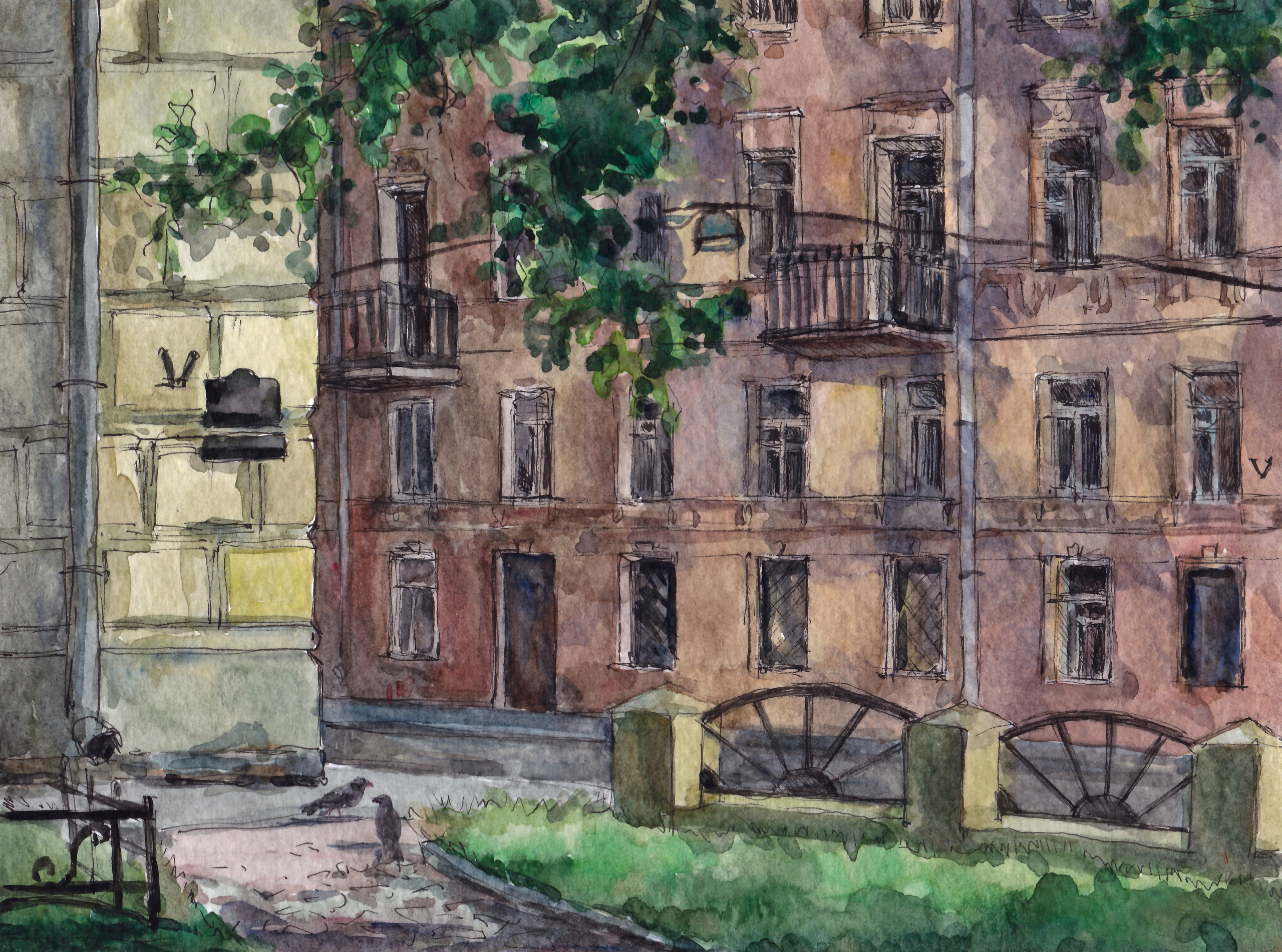 "На Петроградской стороне", акварель, 2019