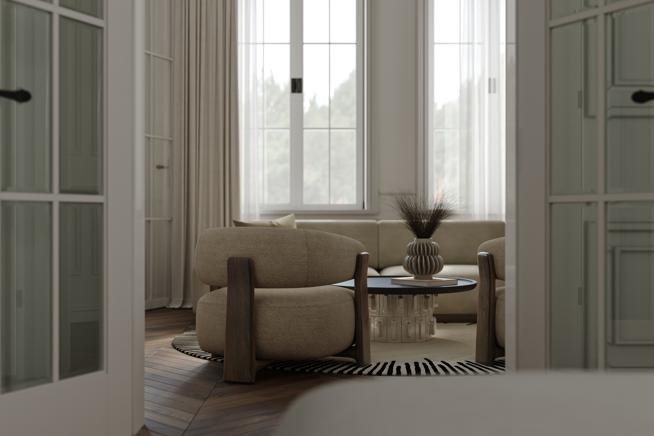 Апартаменты в Санкт-Петербурге, 2025. 3D визуализация интерьера и архитектурной среды