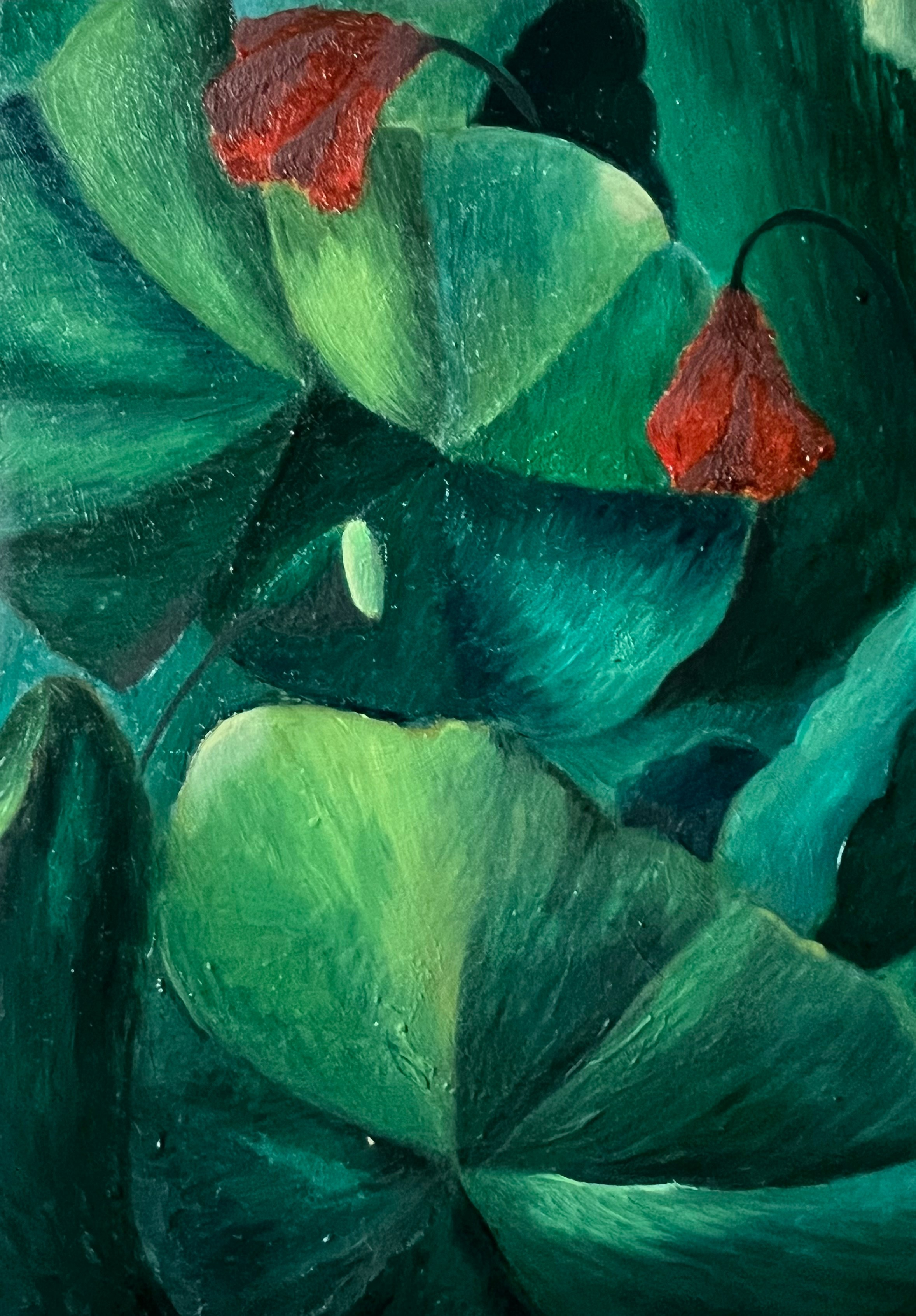 Green water lilies.Oil on bord. 12x17cm 2025