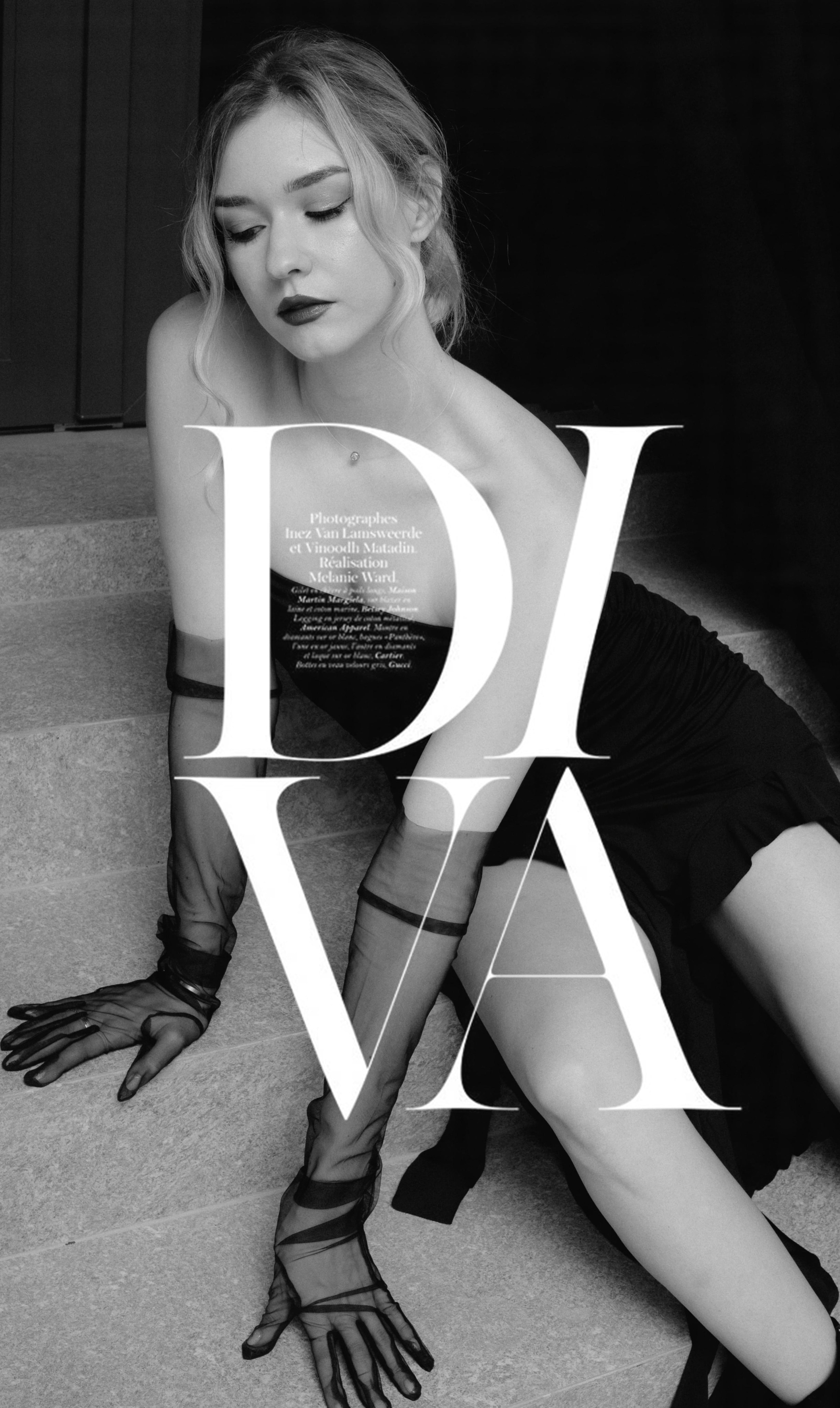 Стильная фотосессия в студии. Девушка в черном платье.