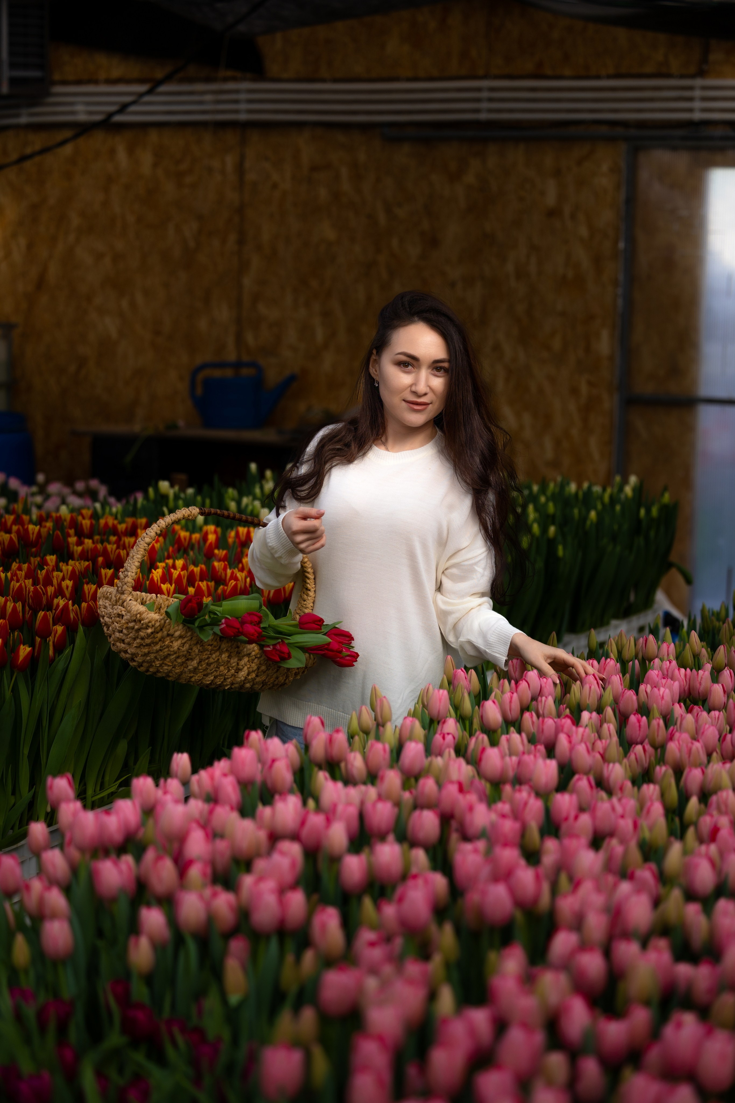 Фотосессия в теплице с тюльпанами. Свадебный фотограф Астрахань