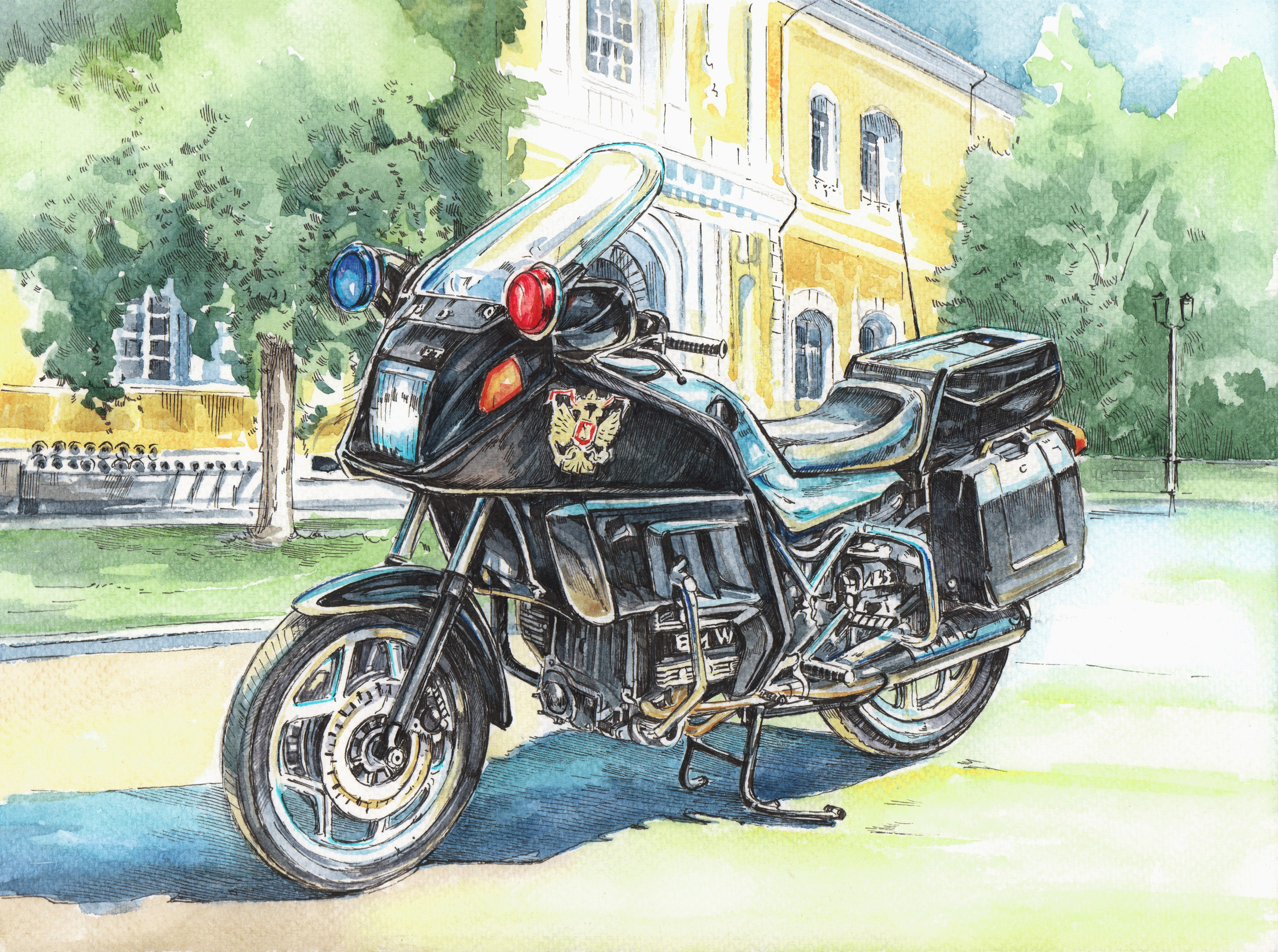 Мотоциклы Почетного Эскорта — работы для музея ГОН. Художник Александр Петрунин