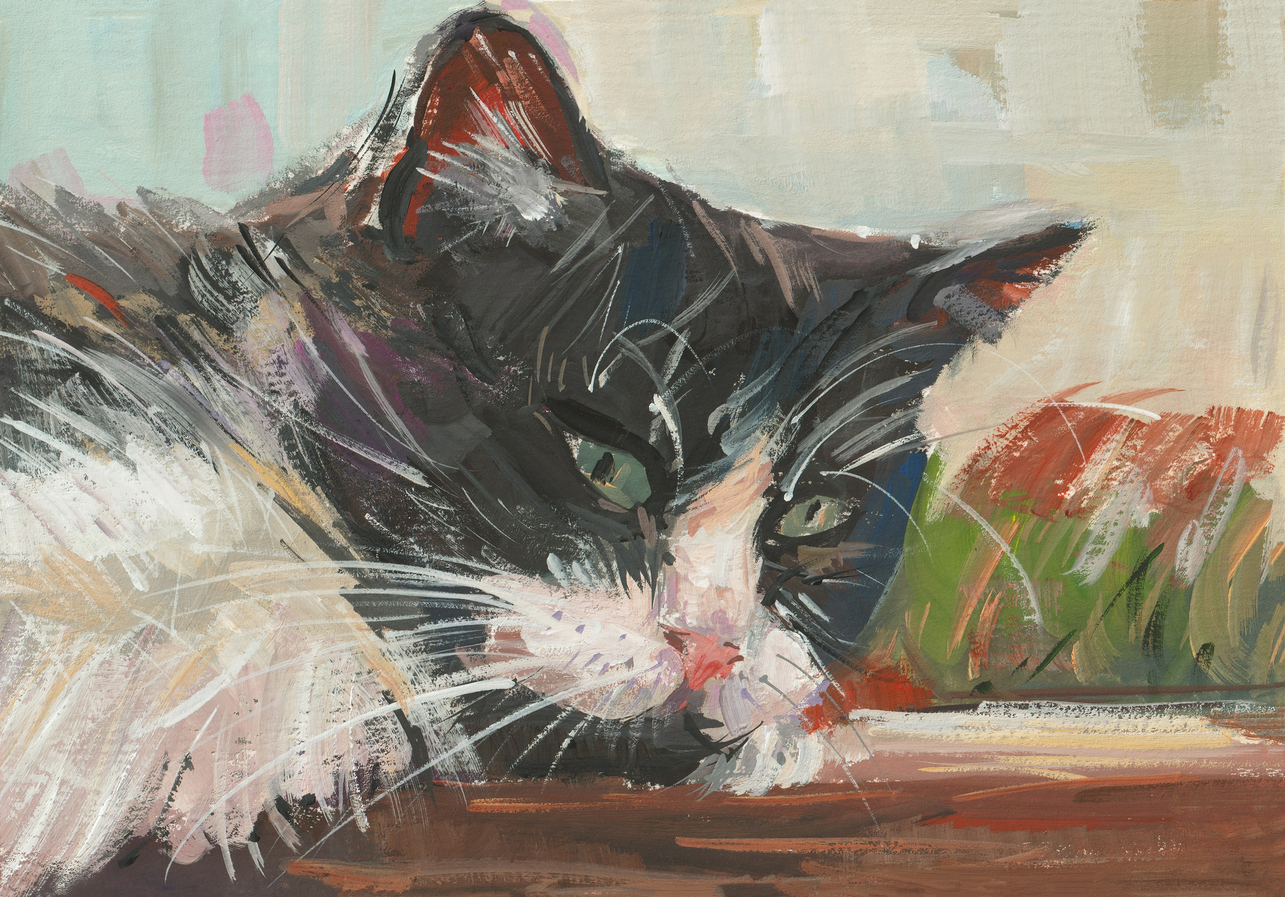 "Задумался" бумага, гуашь 15х21см, 2024