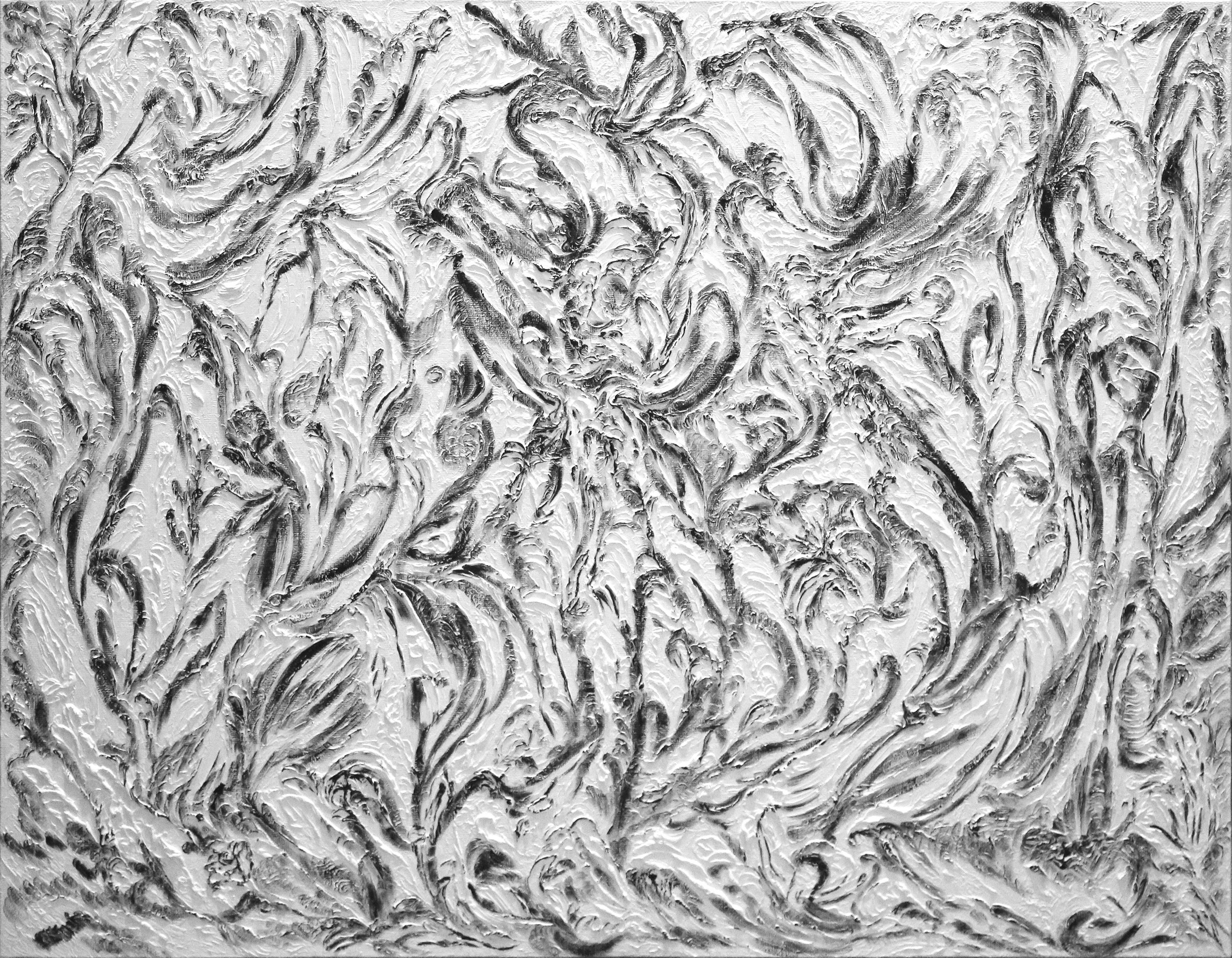 Абстракция. Сада с цветами. Картина в черном и белом цвете в стиле импасто.